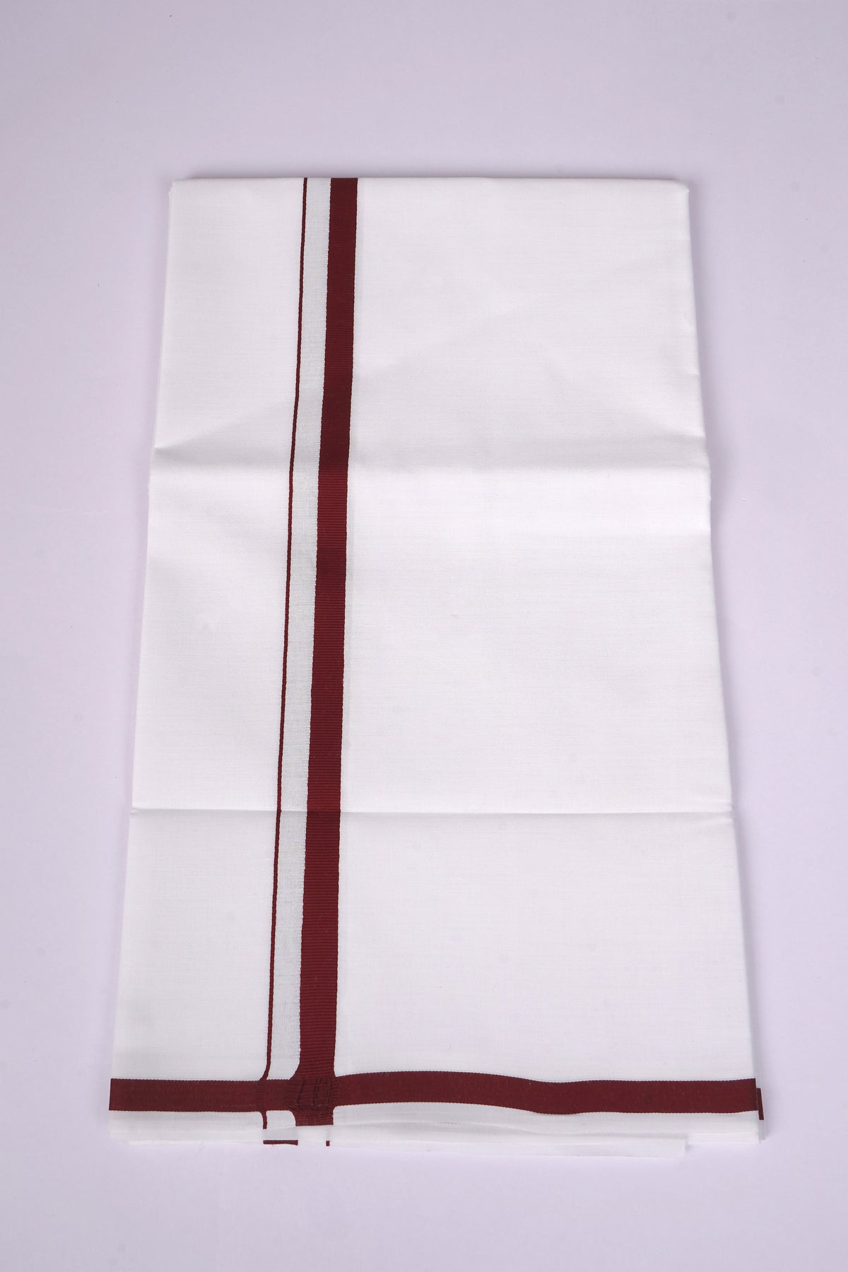 Mens Cotton Blend White Dhoti Single Small Border 2.00 m|HS-04 MAROON