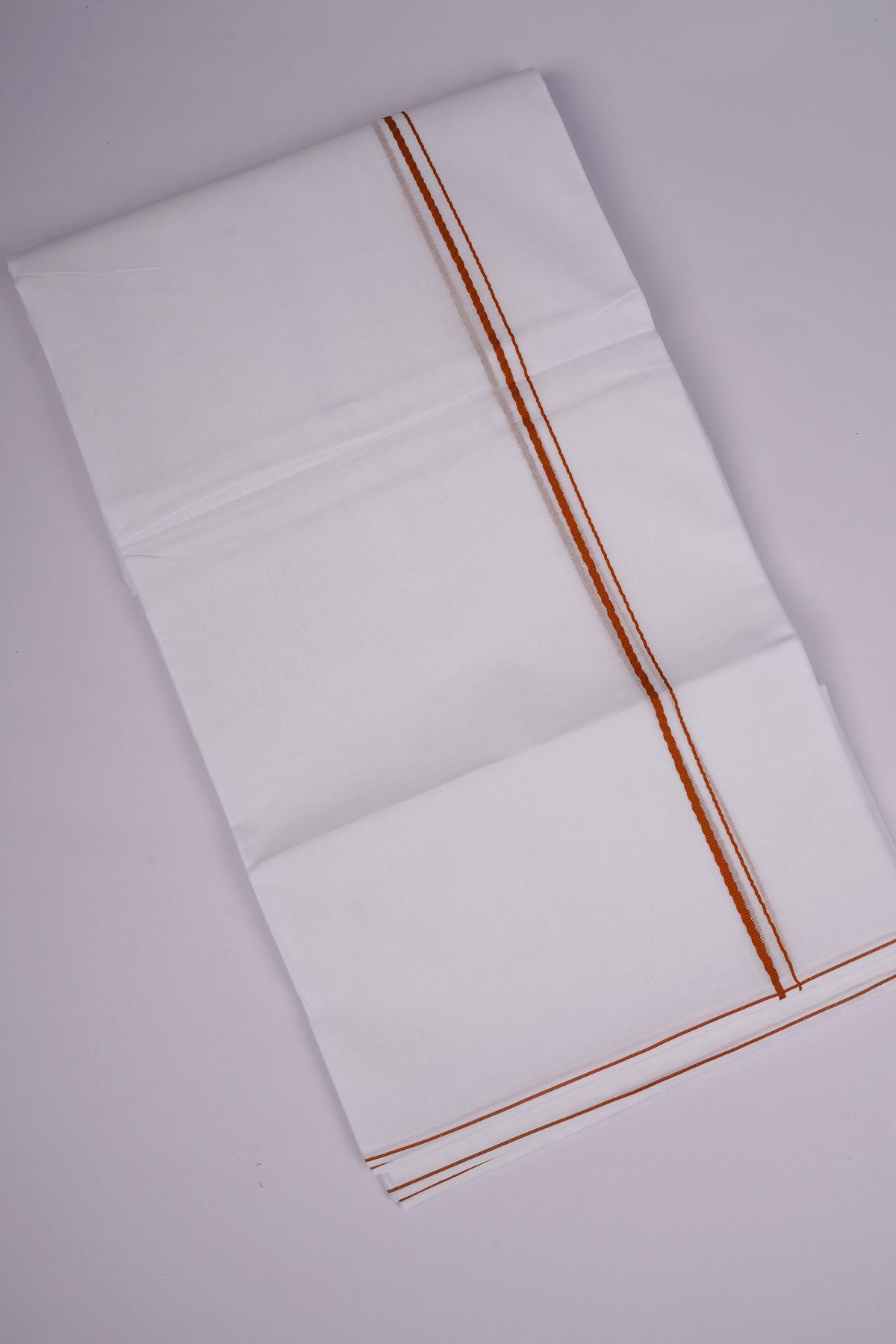 Mens White Double Dhoti 100% Cotton with Big Border - 4.00M | SD-17-Brown