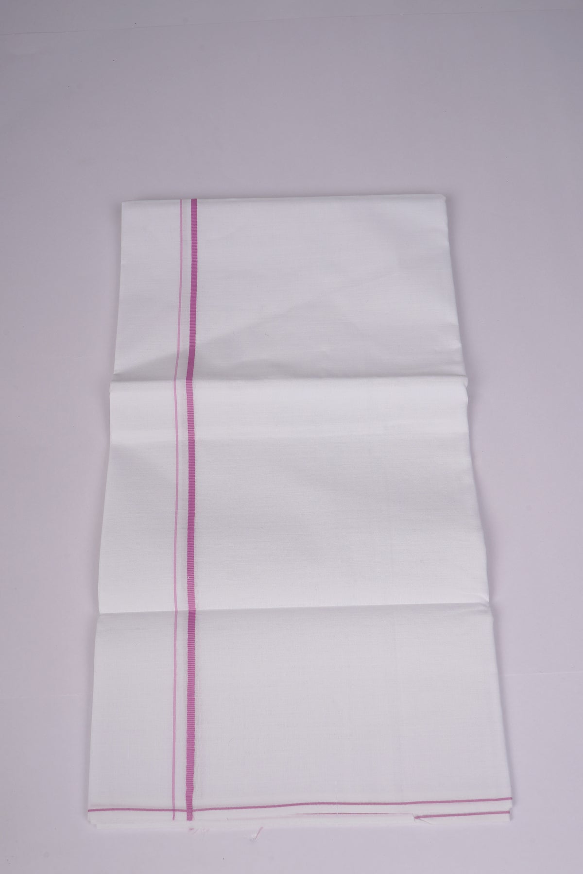Mens White Single Dhoti Cotton Blend with Small Border - 1.90M | SS-23 - Pink