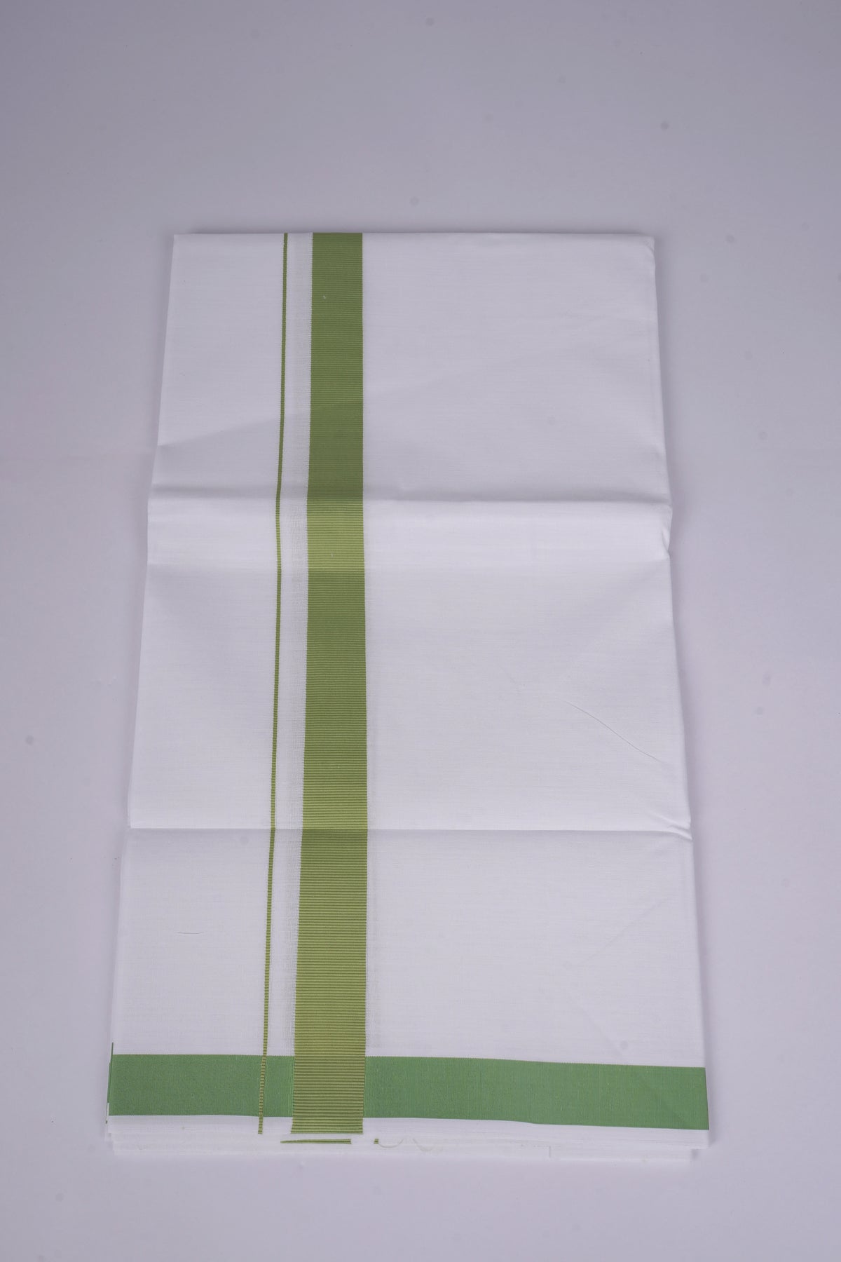 Mens Cotton Blend White Dhoti Single Fancy Border 2.00 m|FS-98 OLIVE GREEN