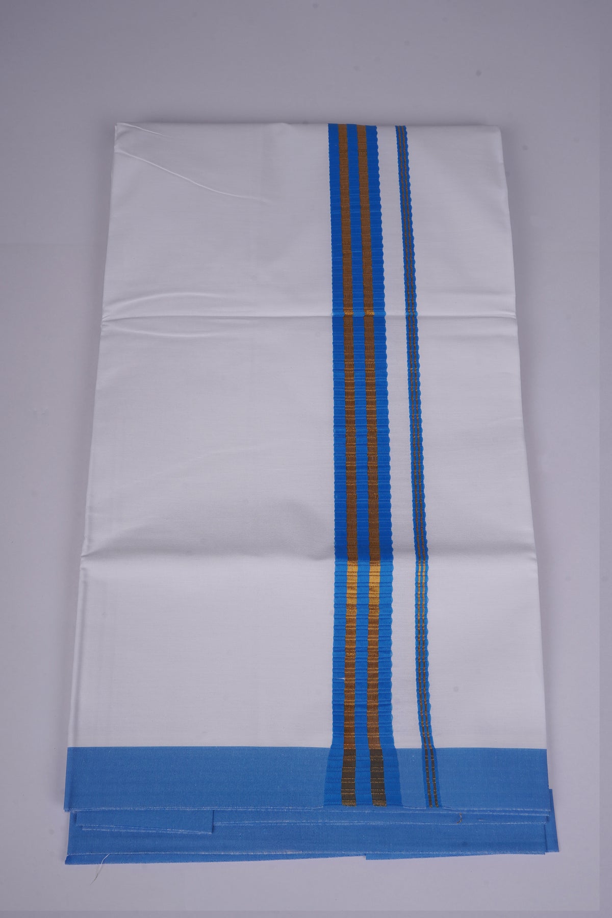 Pure Cotton White Dhoti Single Fancy Border 2.00 m|FS-100 DODGER BLUE