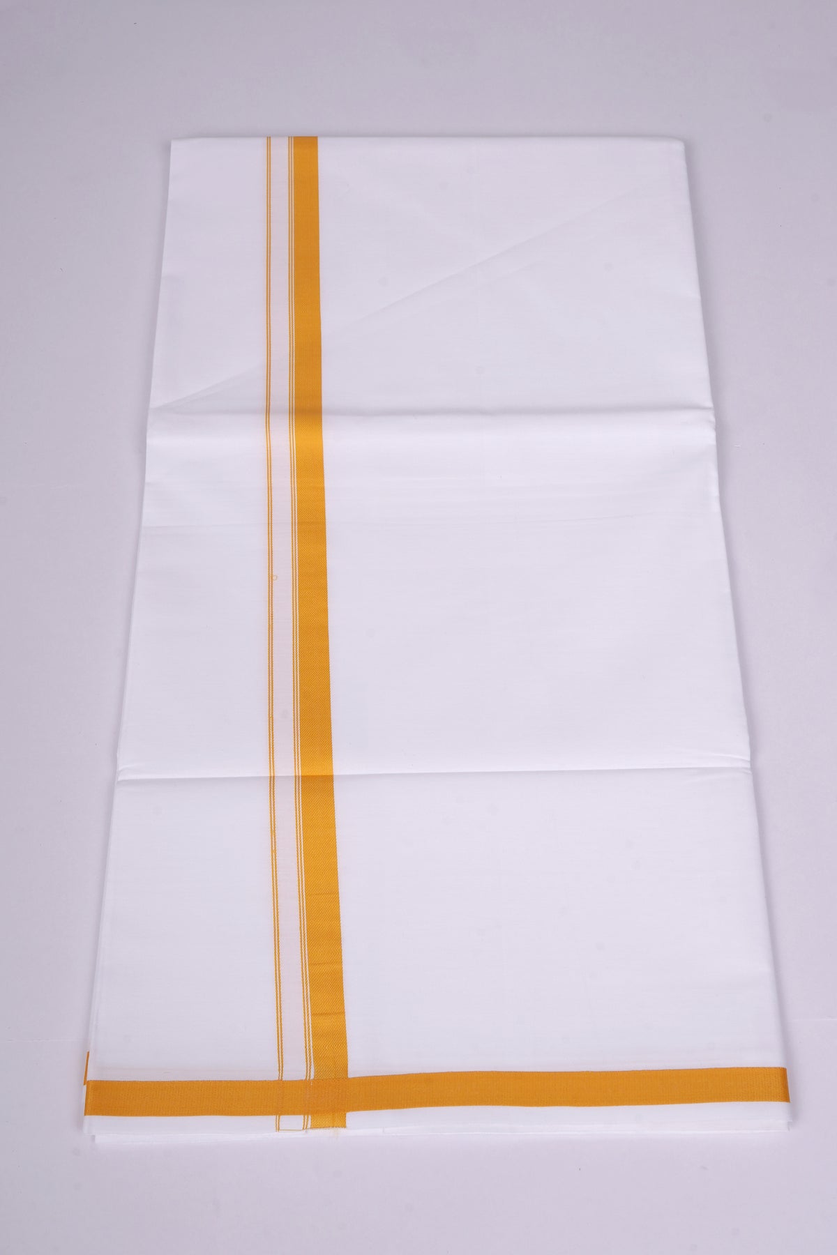Mens White Single Dhoti Pure Cotton - 2.00M | HS-20 - Yellow