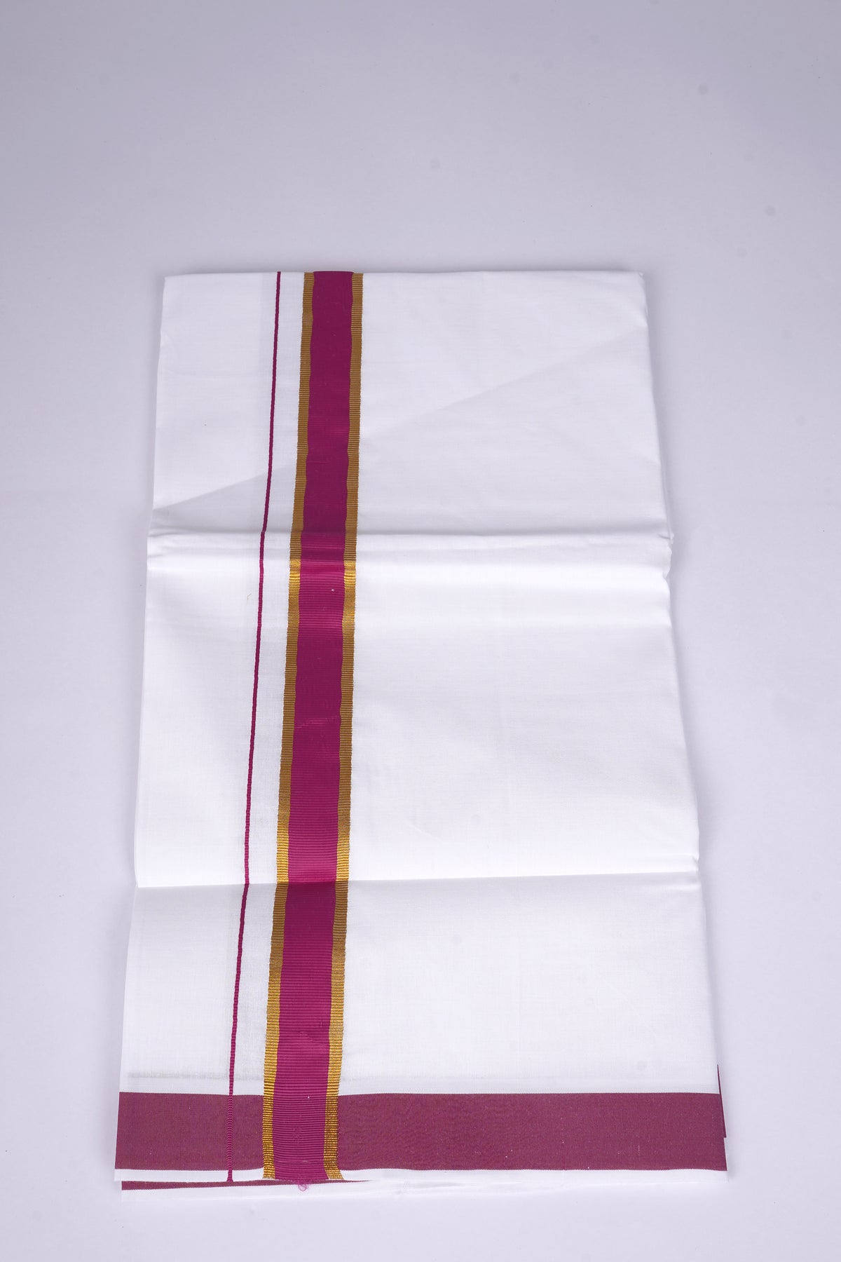 White Dhoti Single Fancy Border MEGENTA 2.00 m |FS-115