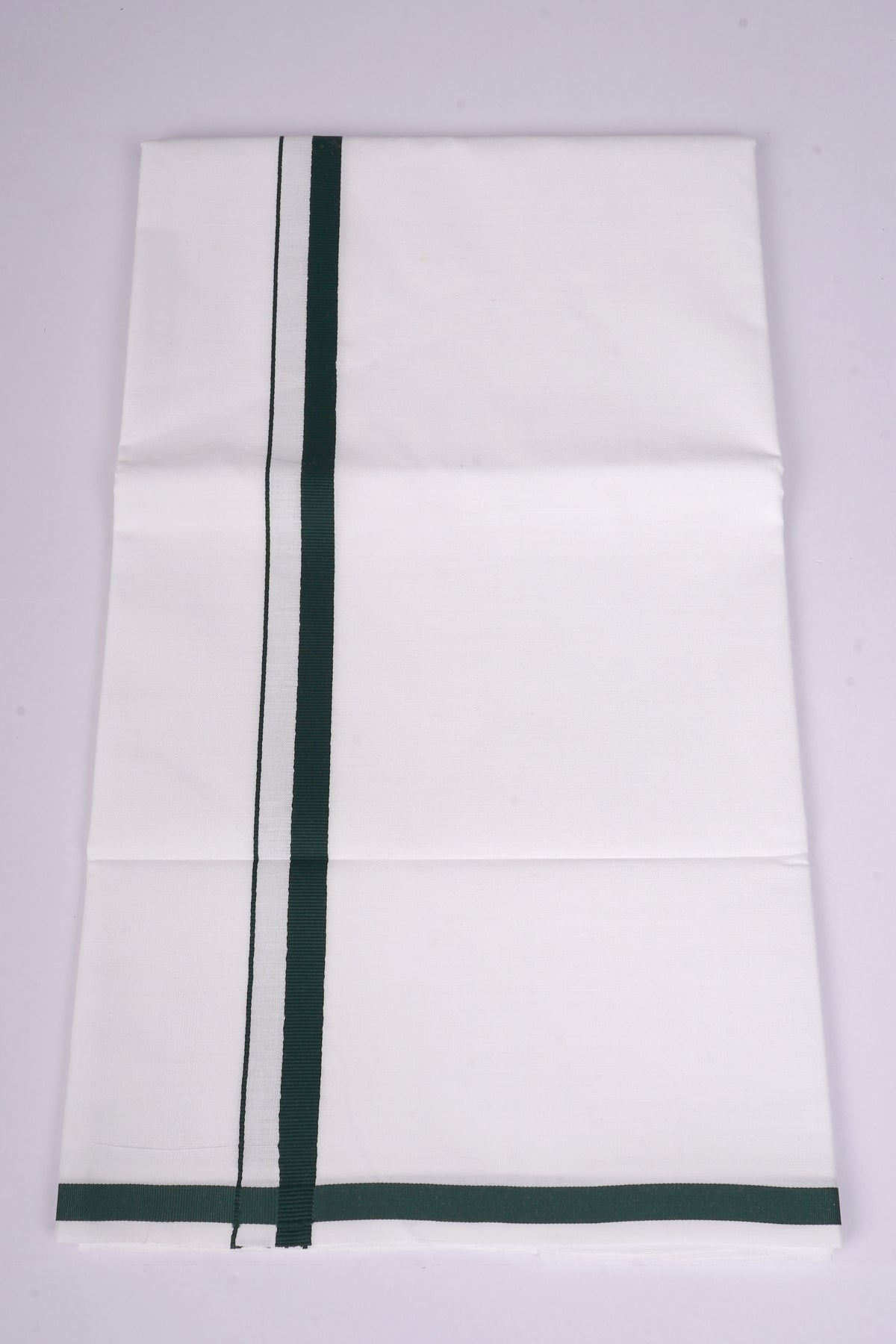 Mens White Single Dhoti Cotton Blend with Big Border - 2.00M | HS-04 - green