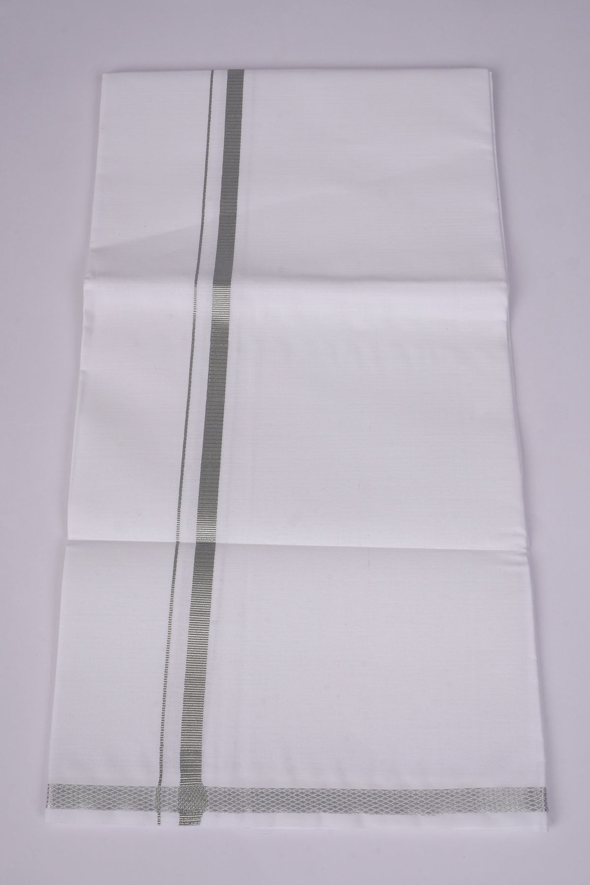 Pure Cotton White Dhoti Single Weave Silver Jari Border 2.00 m | SLS-04