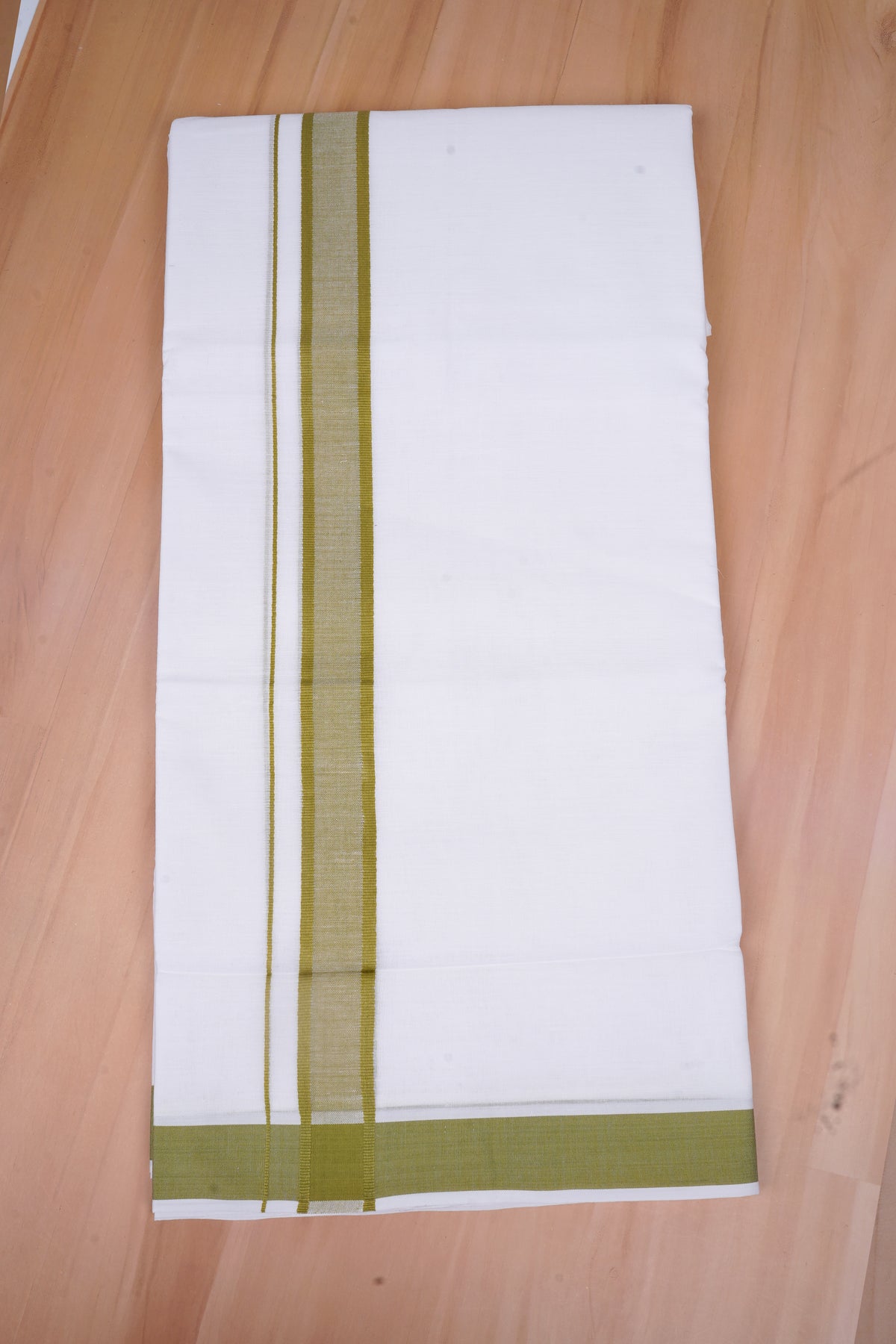 Pure Cotton White Double Dhoti Fancy Border 3.80 m|FCD-471 OLIVE GREEN