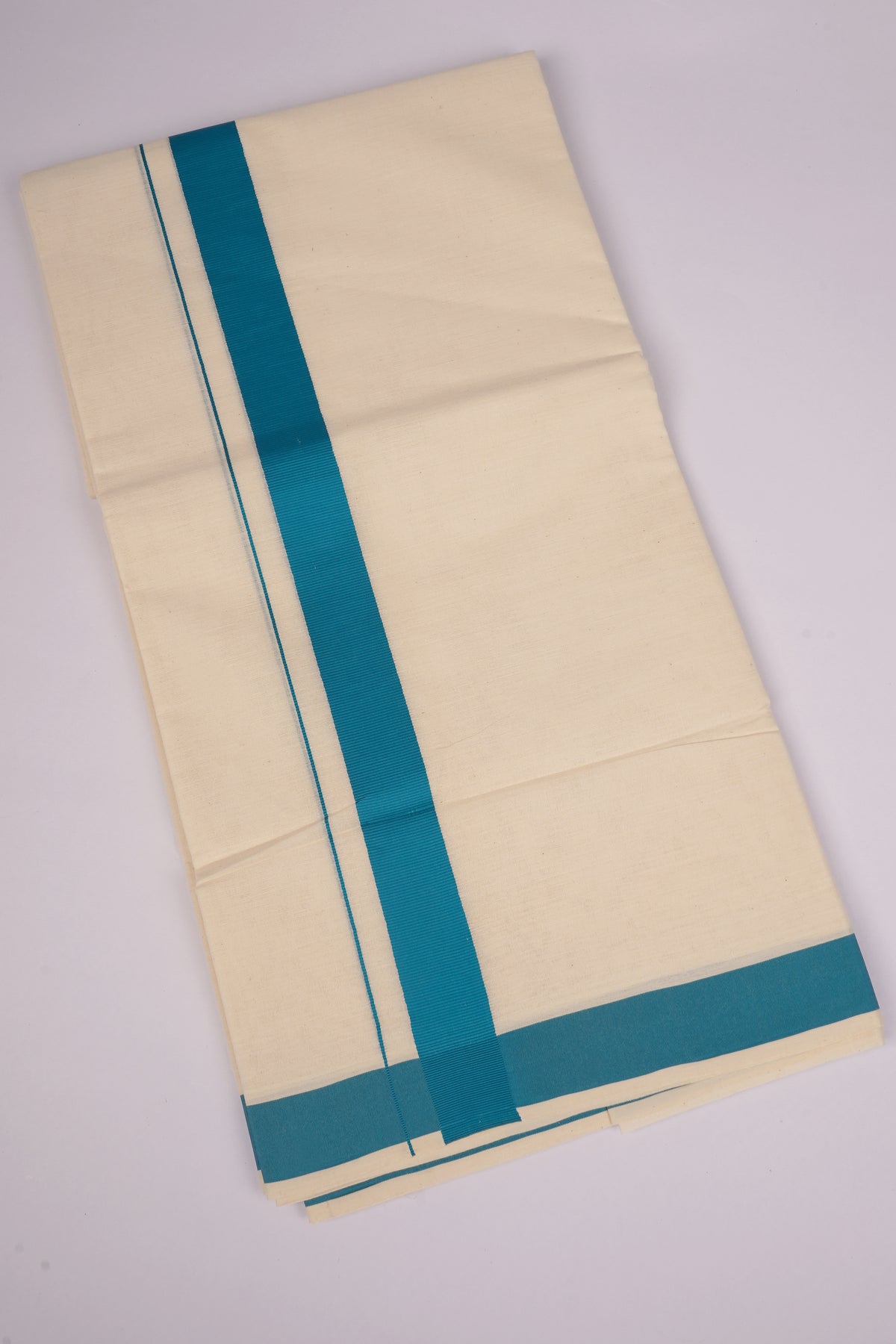 Mens Cotton Blend Cream Dhoti Double Fancy Border 3.80 m|FD-08C SEA GREEN