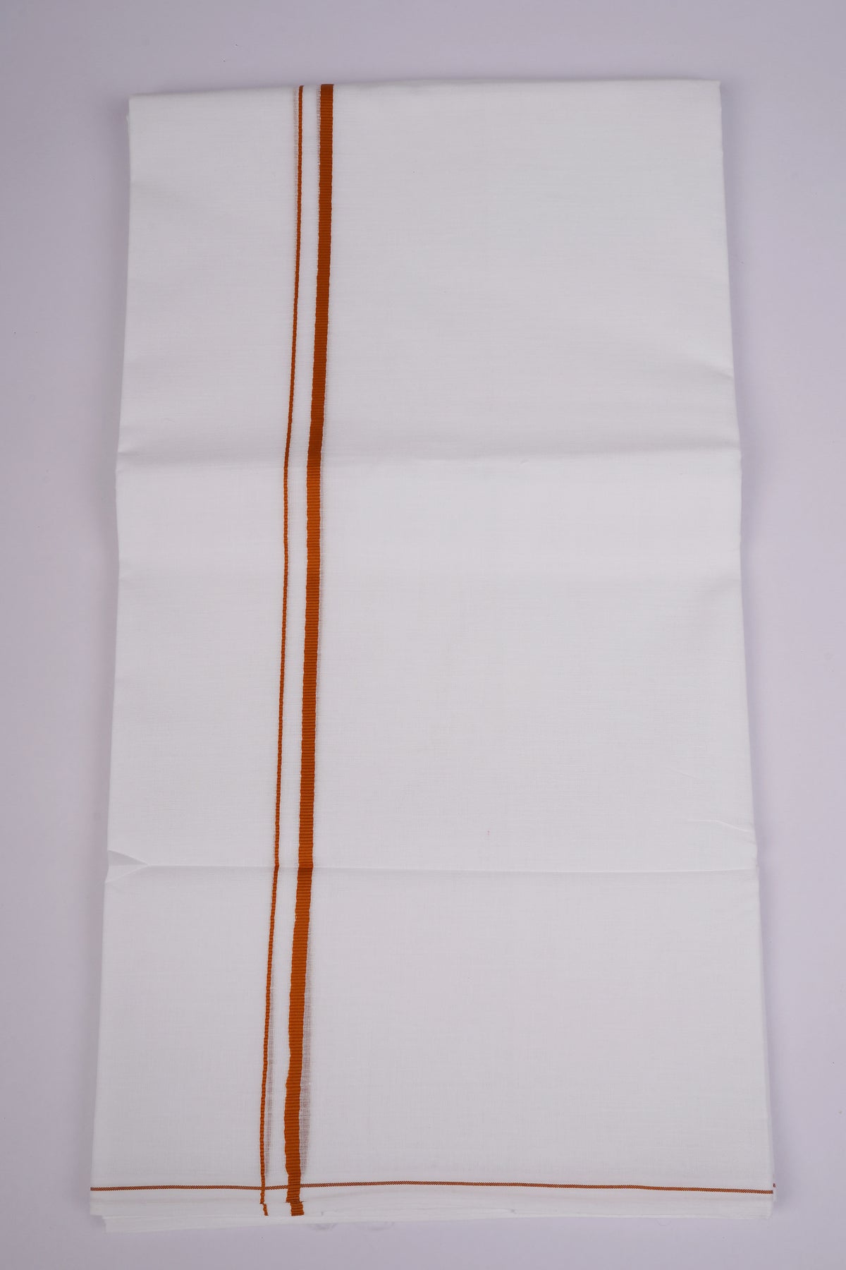 Mens White Double Dhoti Cotton Blend with Small Border - 3.70M | SD-12-Orange