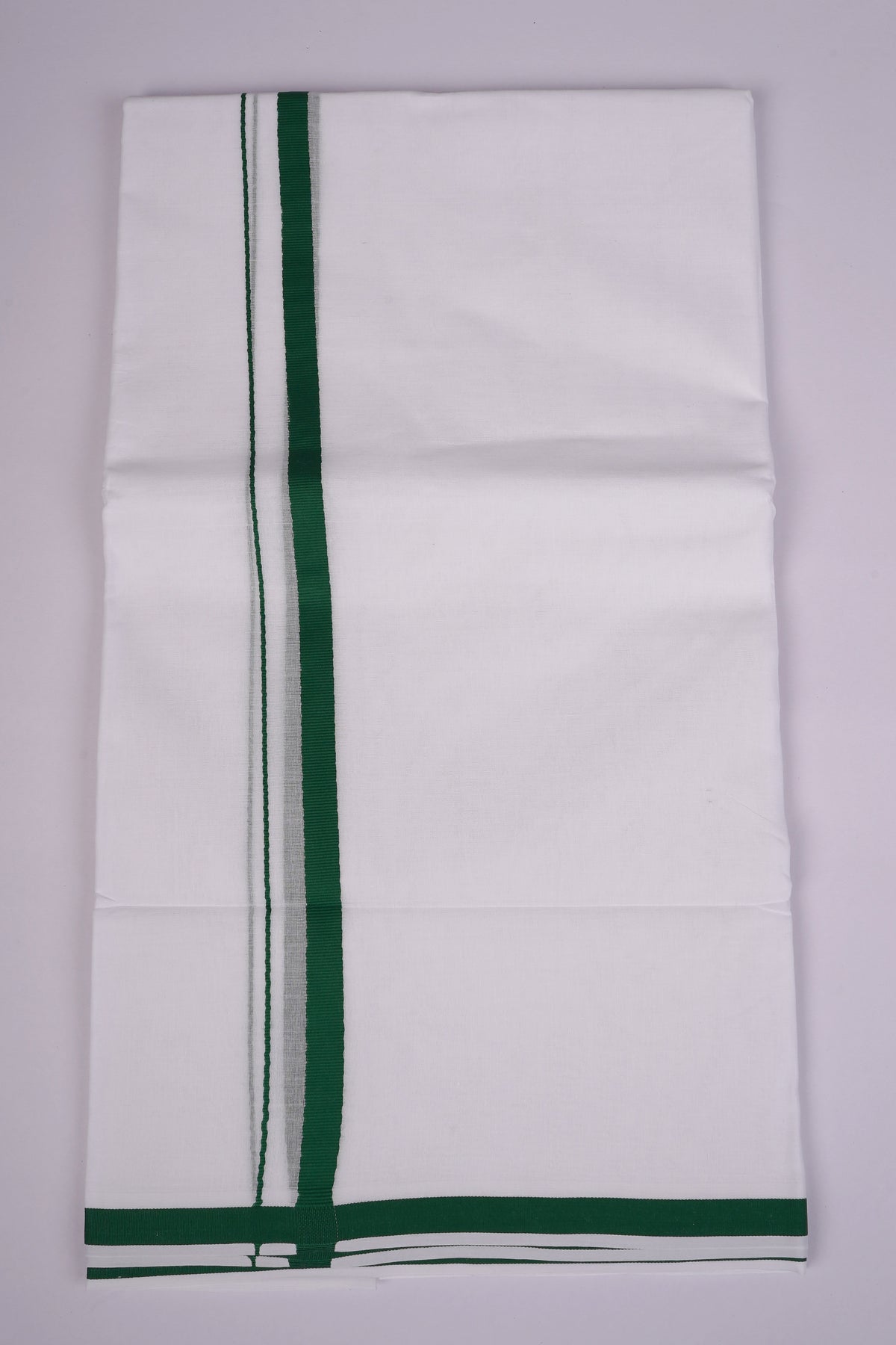 Pure Cotton White Dhoti Double Small Border 3.80 m|HD-28 DARK GREEN