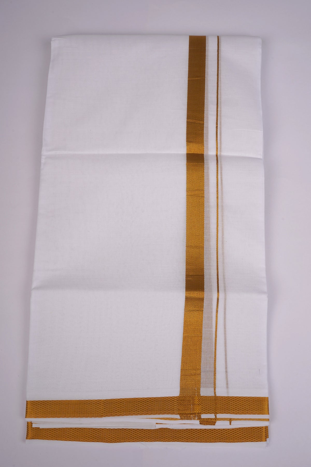 Mens White Double Dhoti Pure Cotton with Gold Jari Border - 4.00M | GLD-41