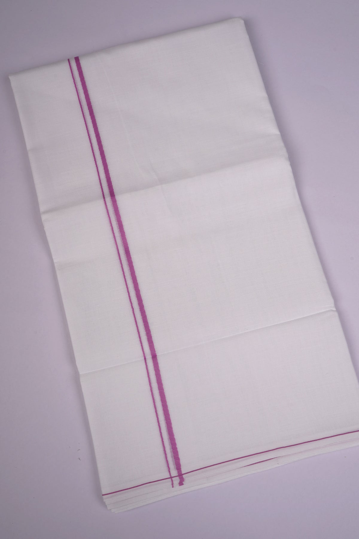 Mens White Double Dhoti Cotton Blend with Small Border - 3.70M | SD-12-Pink