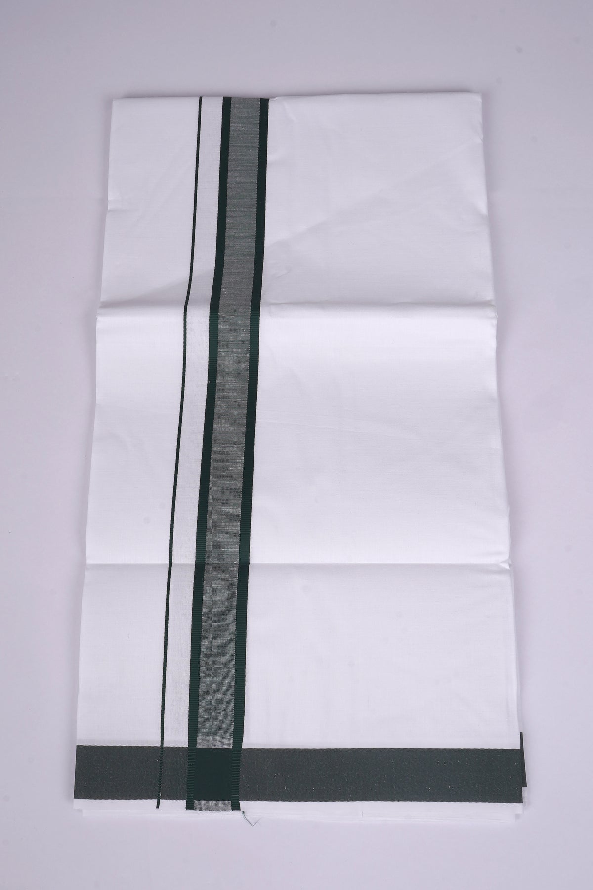 Mens Cotton Blend White Dhoti Single Fancy Border 2.00 m|FS-112 FOREST GREEN