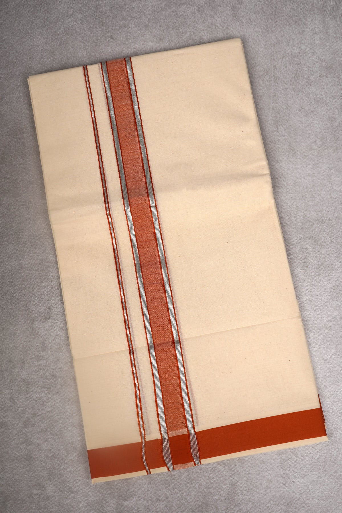Mens Cotton Blend White Dhoti Double Fancy Border 3.80 m|FD-178 ORANGE