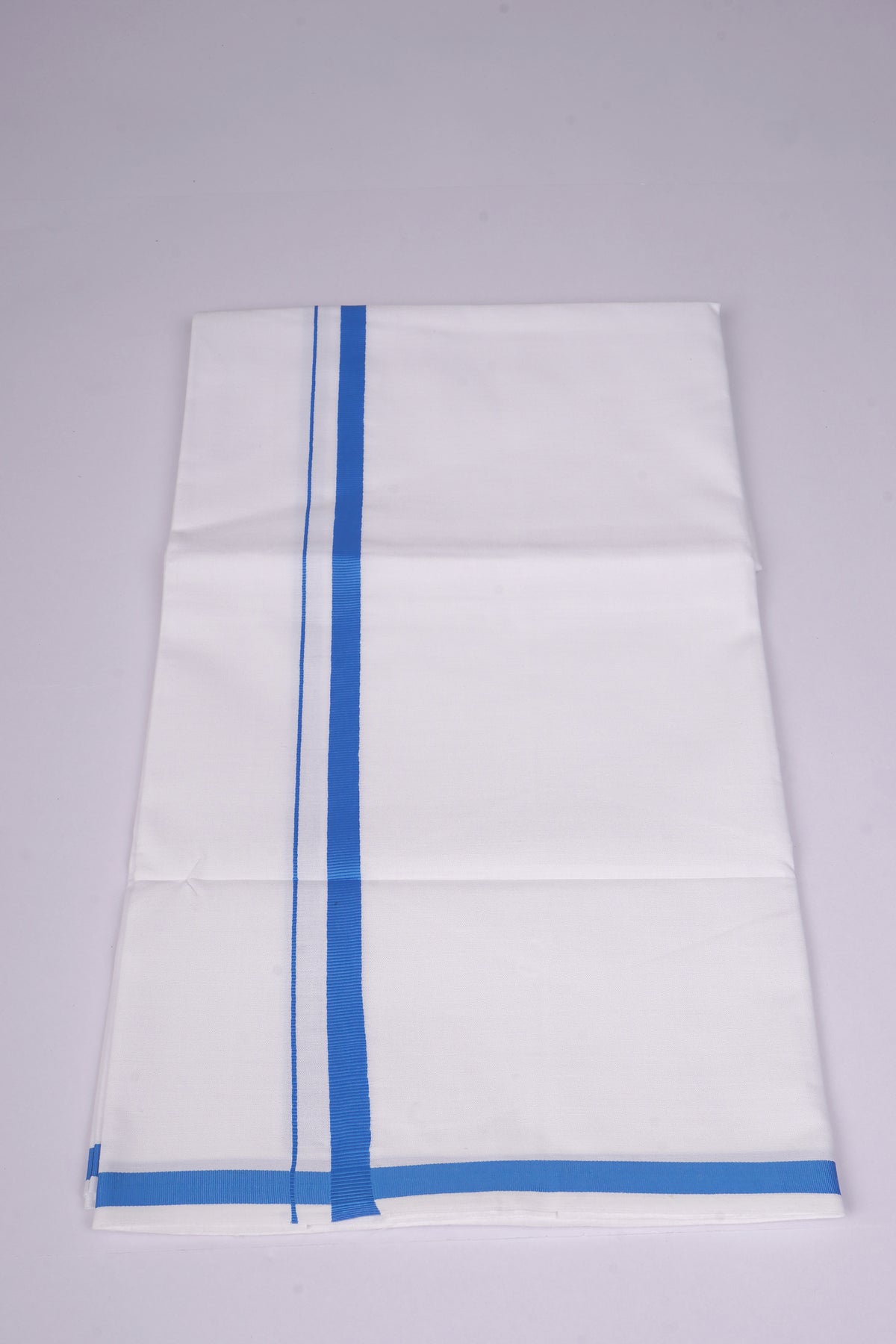 Mens Cotton Blend White Dhoti Single Small Border 2.00 m|HS-05 DODGER BLUE