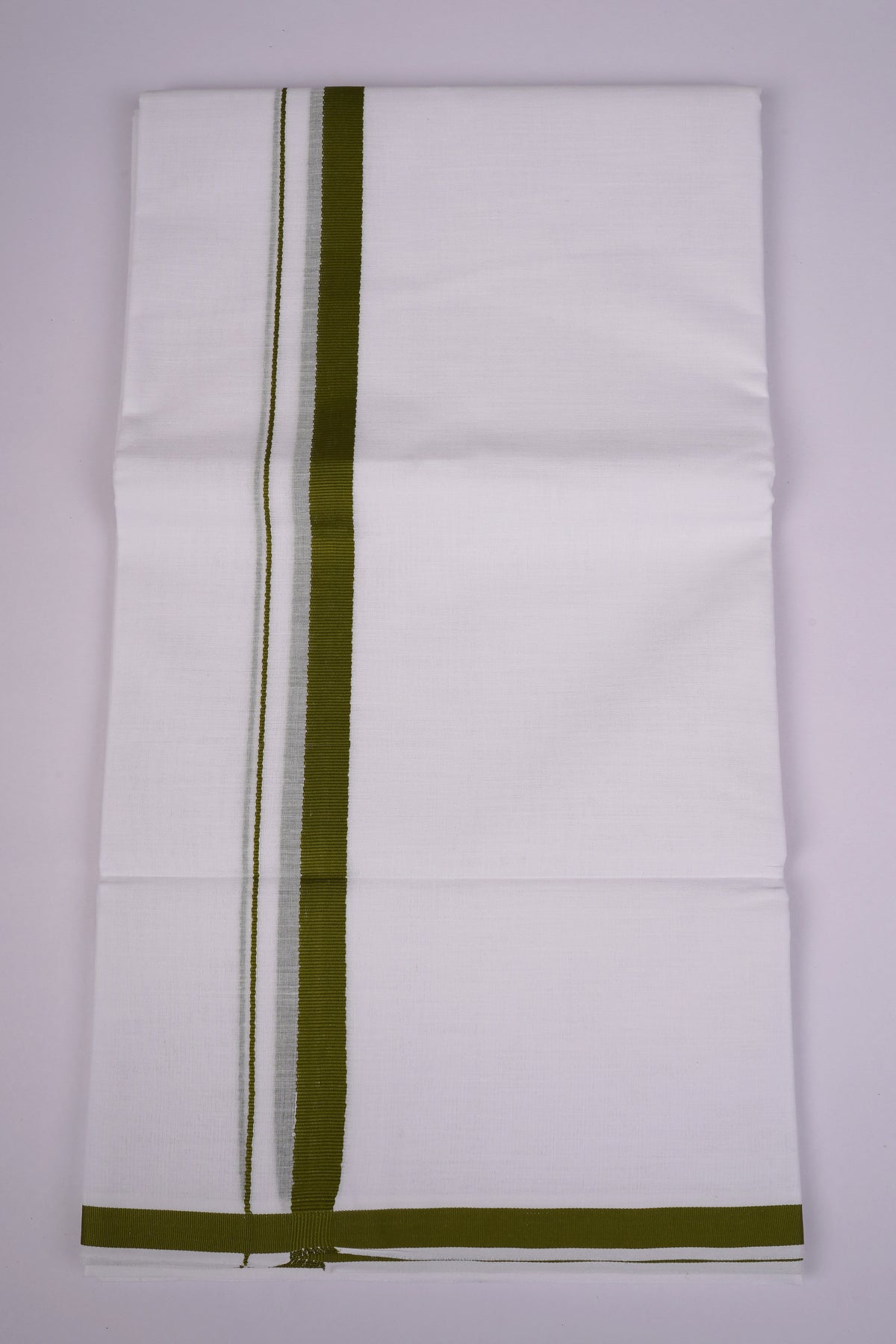Mens Cotton Blend White Dhoti Double Small Border 3.80 m|HD-25 OLIVE GREEN
