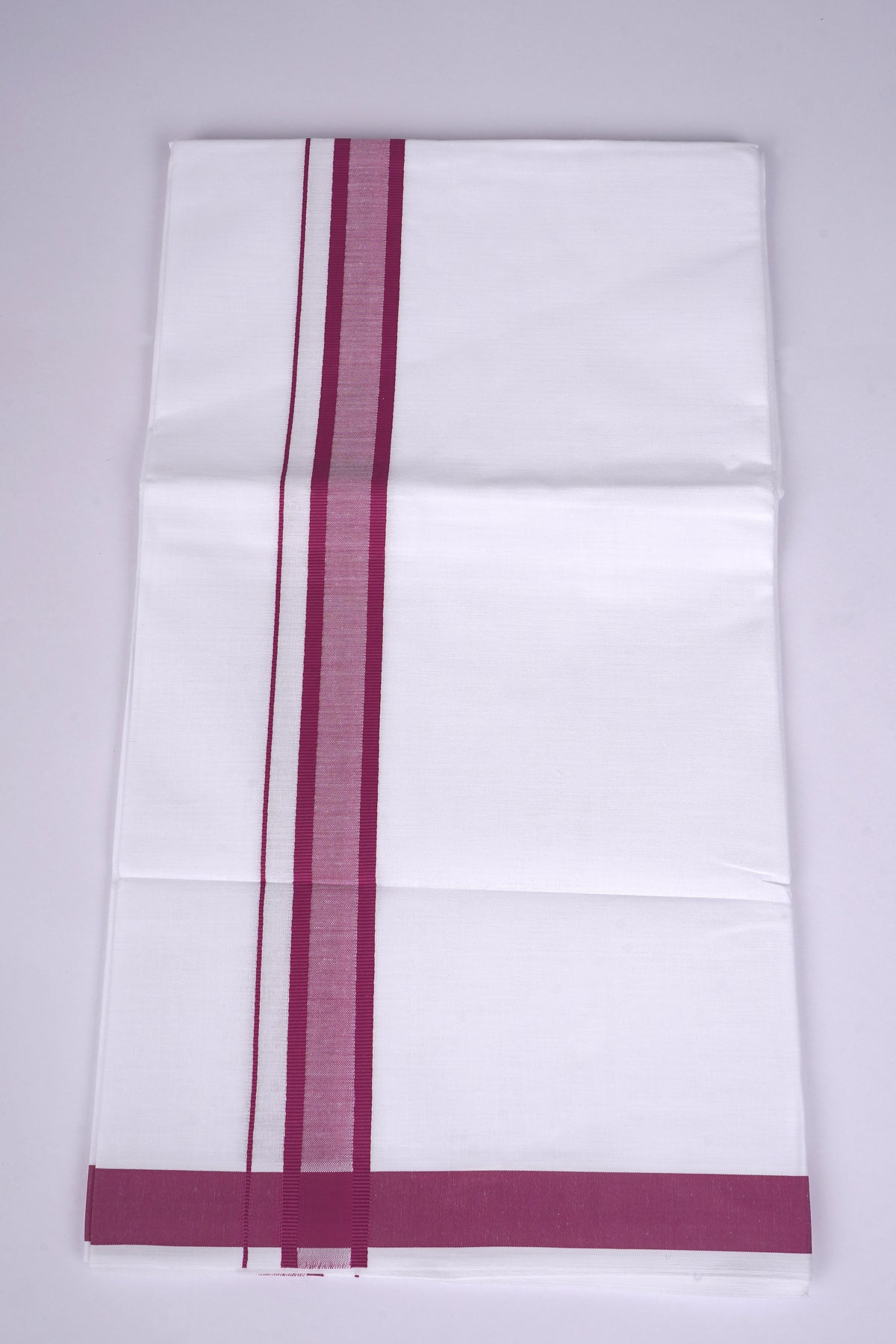 Mens Cotton Blend White Dhoti Single Fancy Border 2.00 m|FS-112 PINK