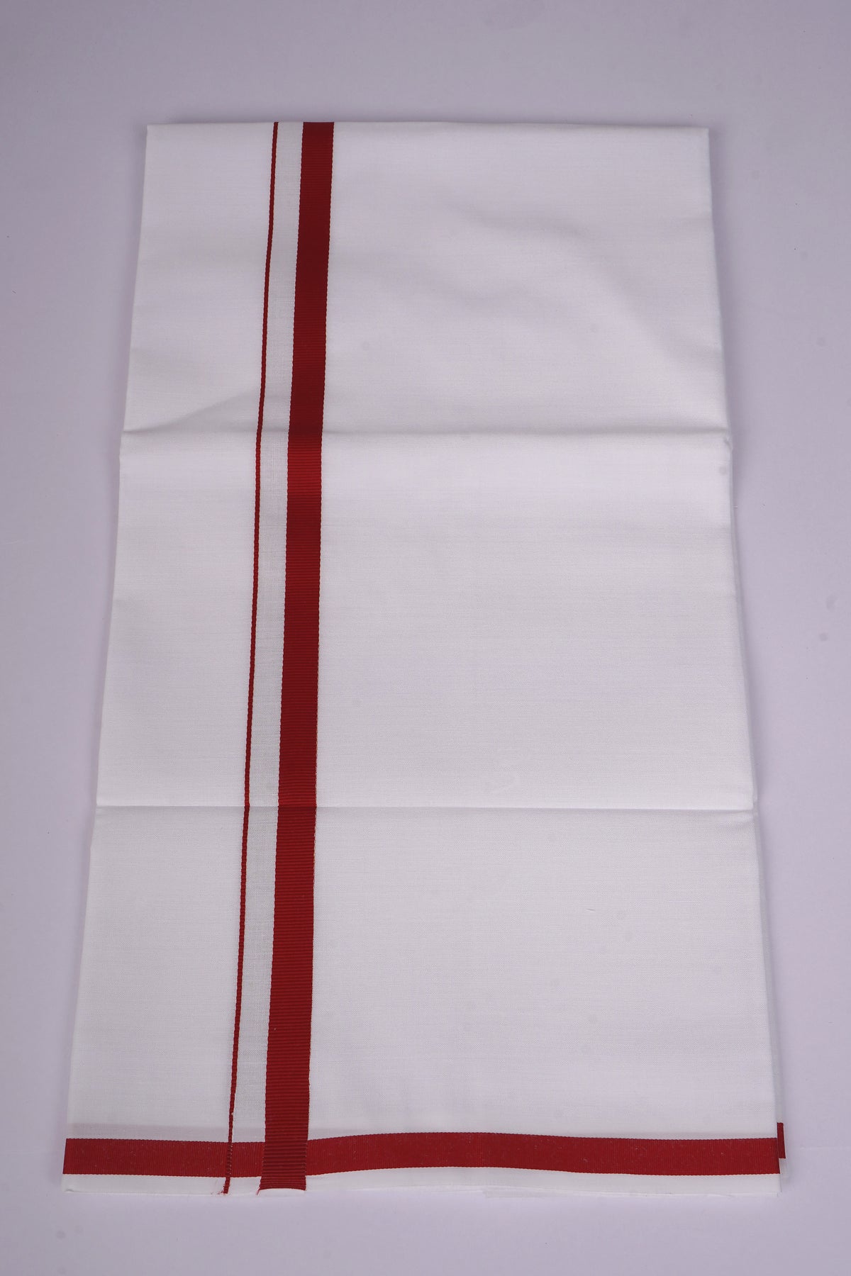 Mens Cotton Blend White Dhoti Single Small Border 2.00 m|HS-05 RED