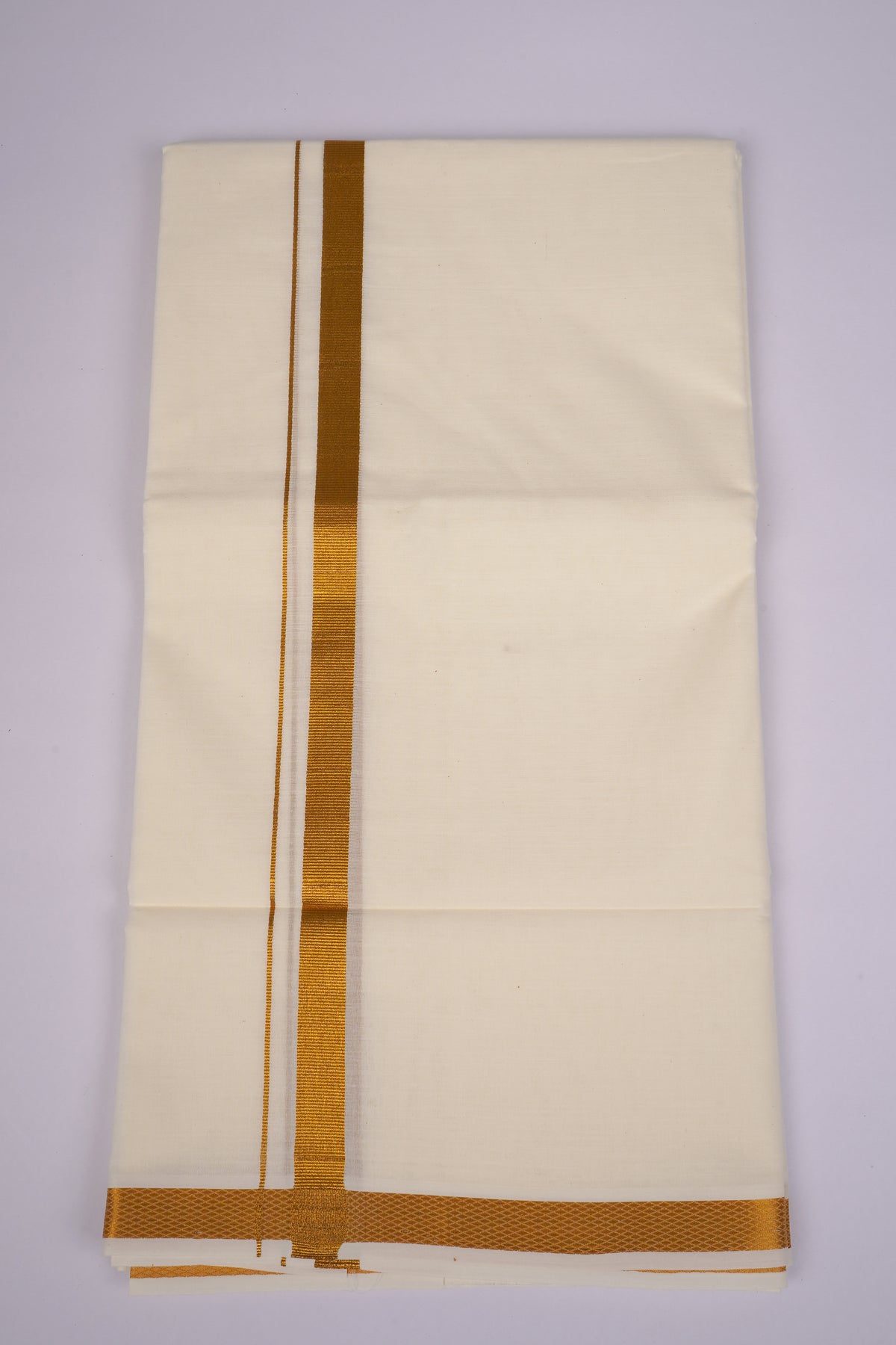 Cotton Blend Cream Dhoti With Gold Jari Border 3.80 Mtr-GLD-80C