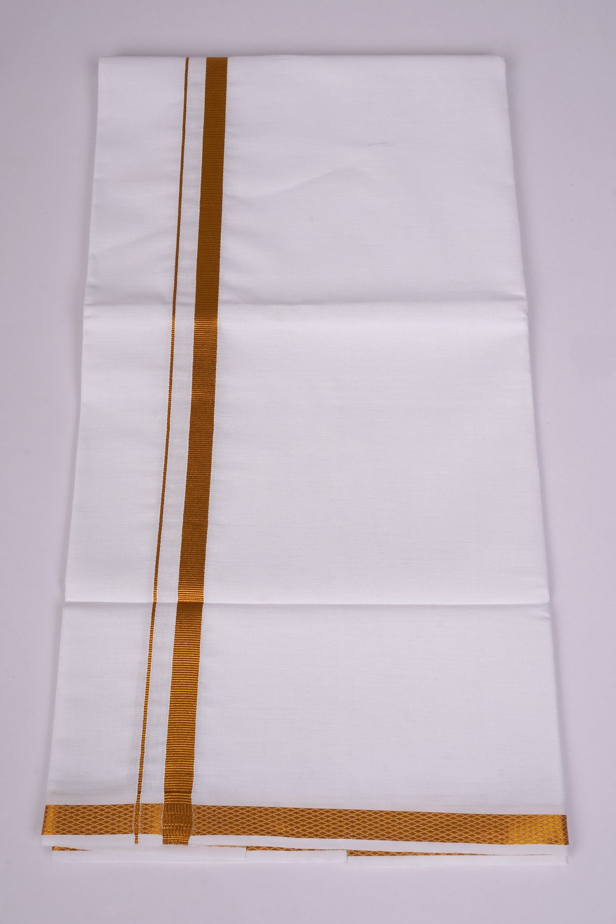 Pure Cotton White Dhoti Single Weave Gold Jari Border 2.00 m | GLS-08