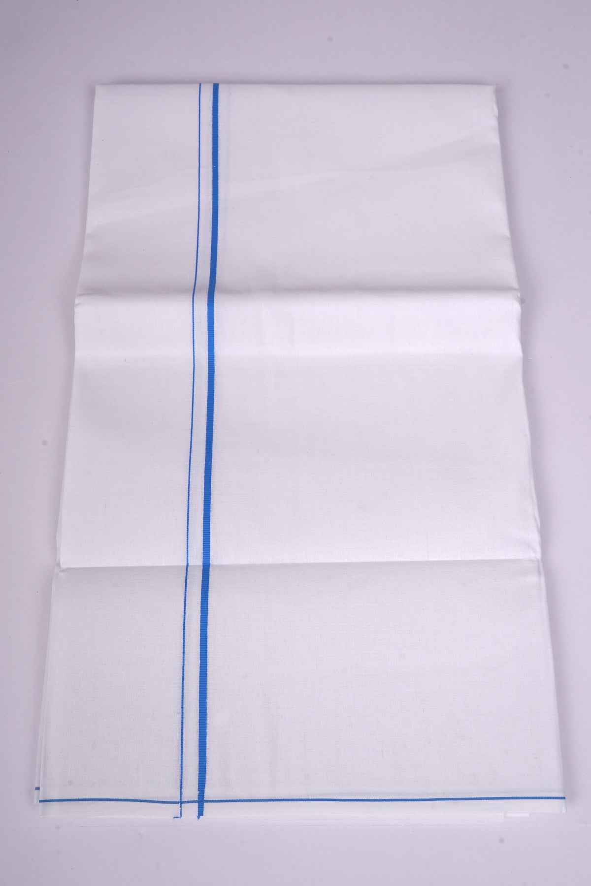 Mens White Single Dhoti Cotton Blend with Small Border - 2.00M | SS-25 - Blue