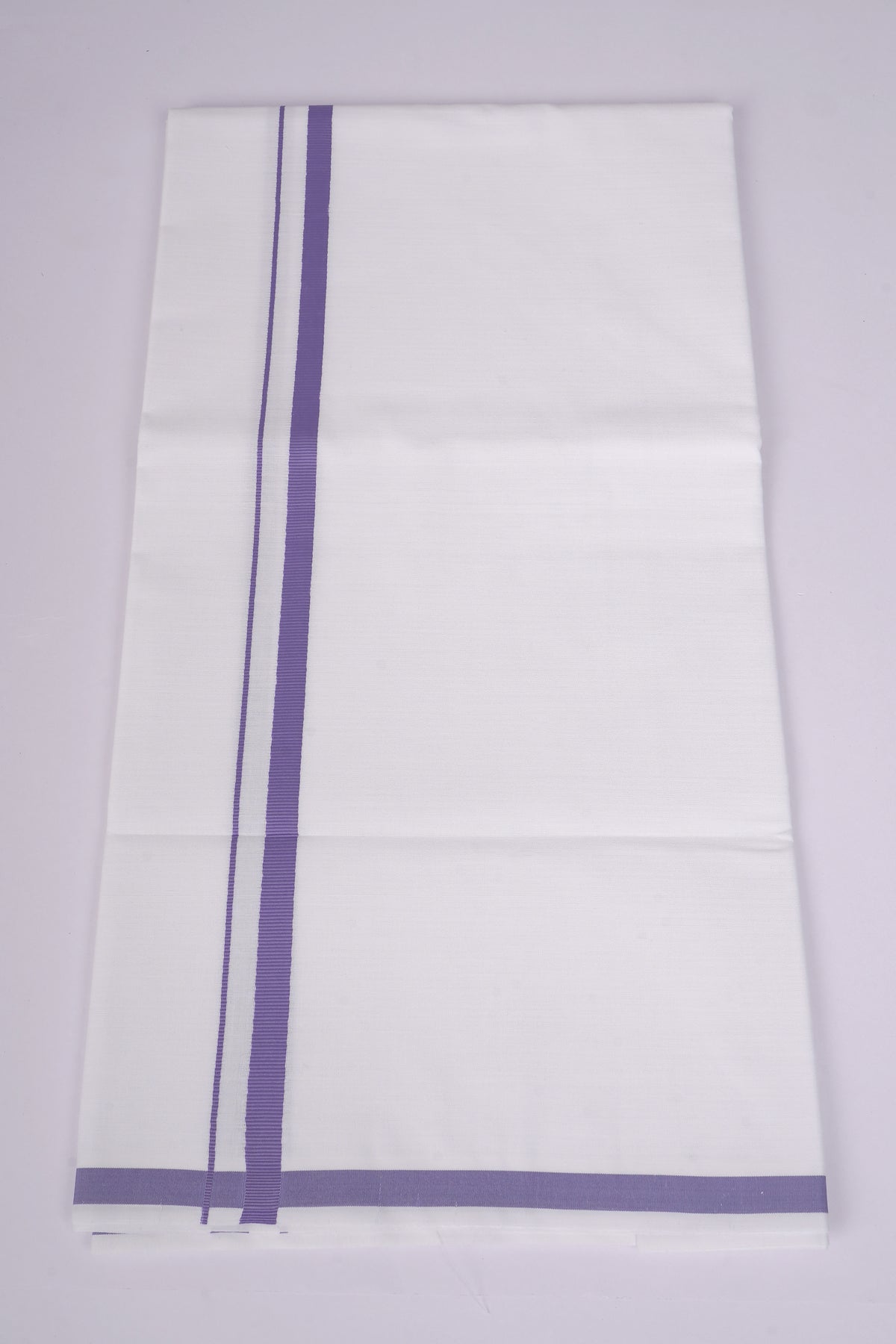 Mens White Single Dhoti Cotton Blend with Big Border - 1.90M | HS-19 - Purple