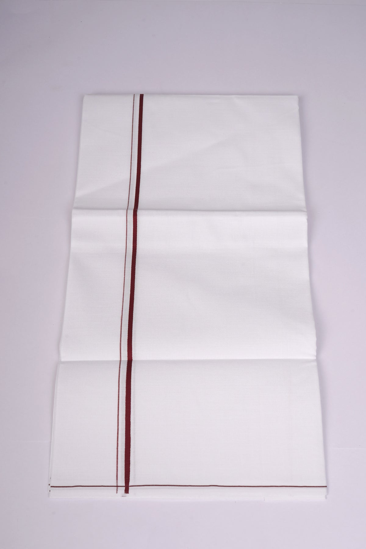 Mens White Single Dhoti Cotton Blend with Small Border - 1.90M | SS-23 - Maroon