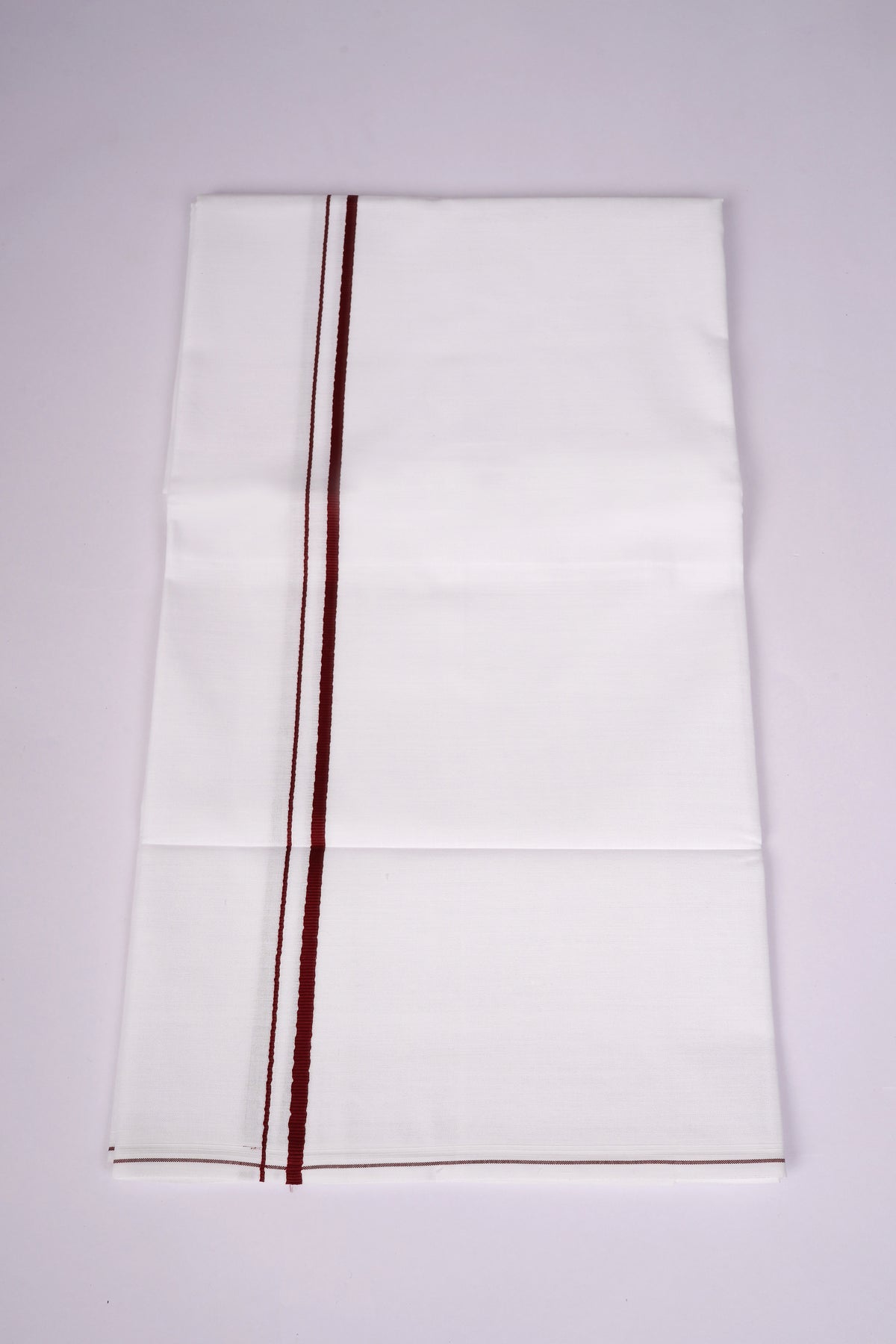 Mens Cotton Blend White Dhoti Single Small Border 2.00 m|SS-14 MAROON