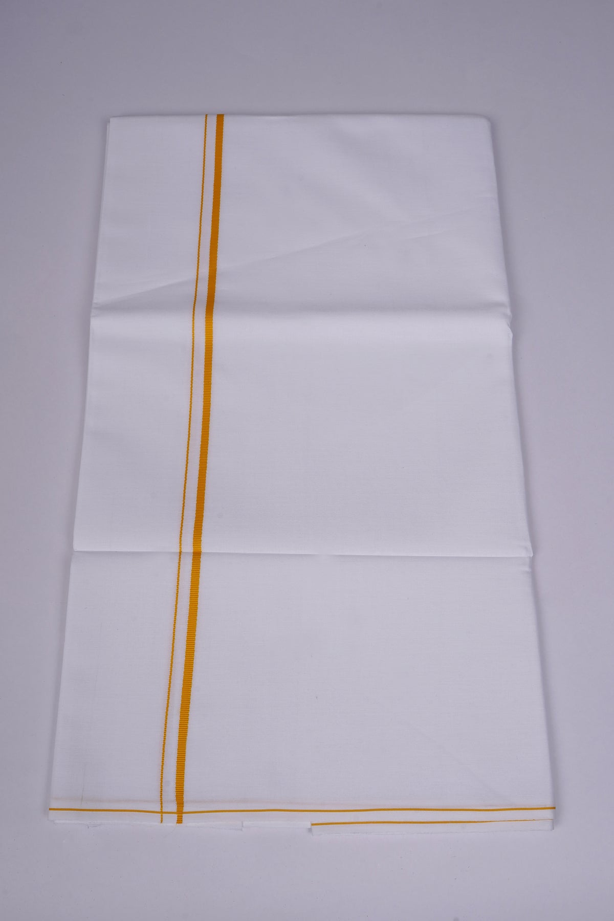 Mens White Single Dhoti Pure Cotton with Small Border - 2.00M | SS-09 - Yellow