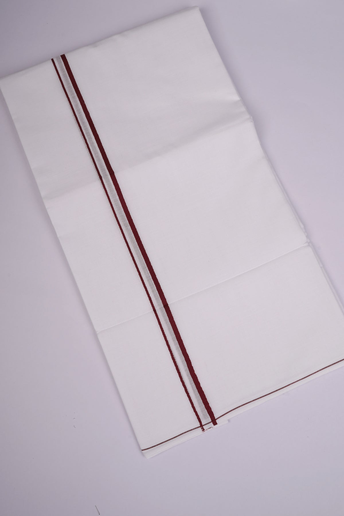 Mens Cotton Blend White Dhoti Double Small Border 3.70 m|SD-18 MAROON