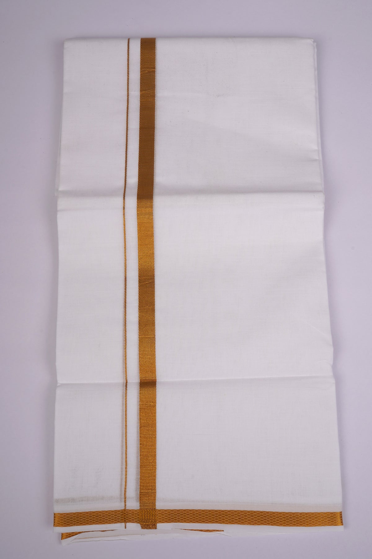 Cotton Blend Double White Dhoti With Gold Jari 3.80 M - GLD-38