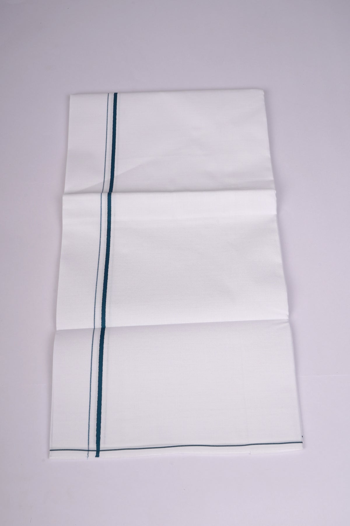 Mens White Single Dhoti Cotton Blend with Small Border - 1.90M | SS-23 - Green