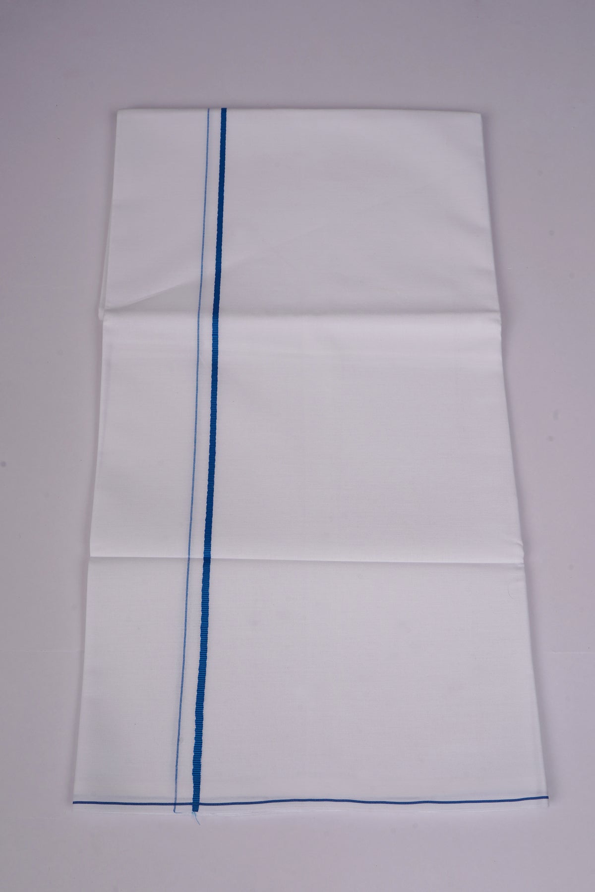 Mens White Single Dhoti Pure Cotton with Small Border - 2.00M | SS-09 - Ajantha Blue