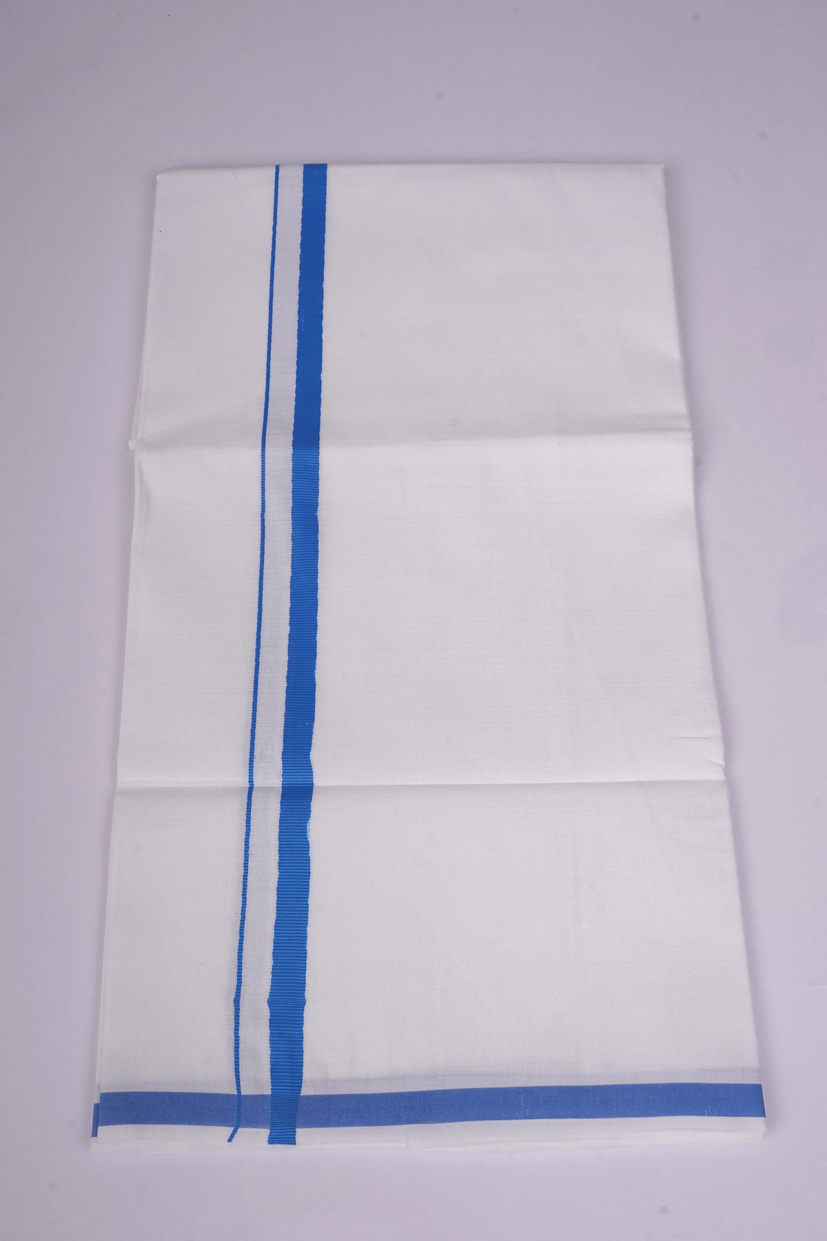 Mens Cotton Blend White Dhoti Single Small Border 2.00 m|HS-17 DODGER BLUE