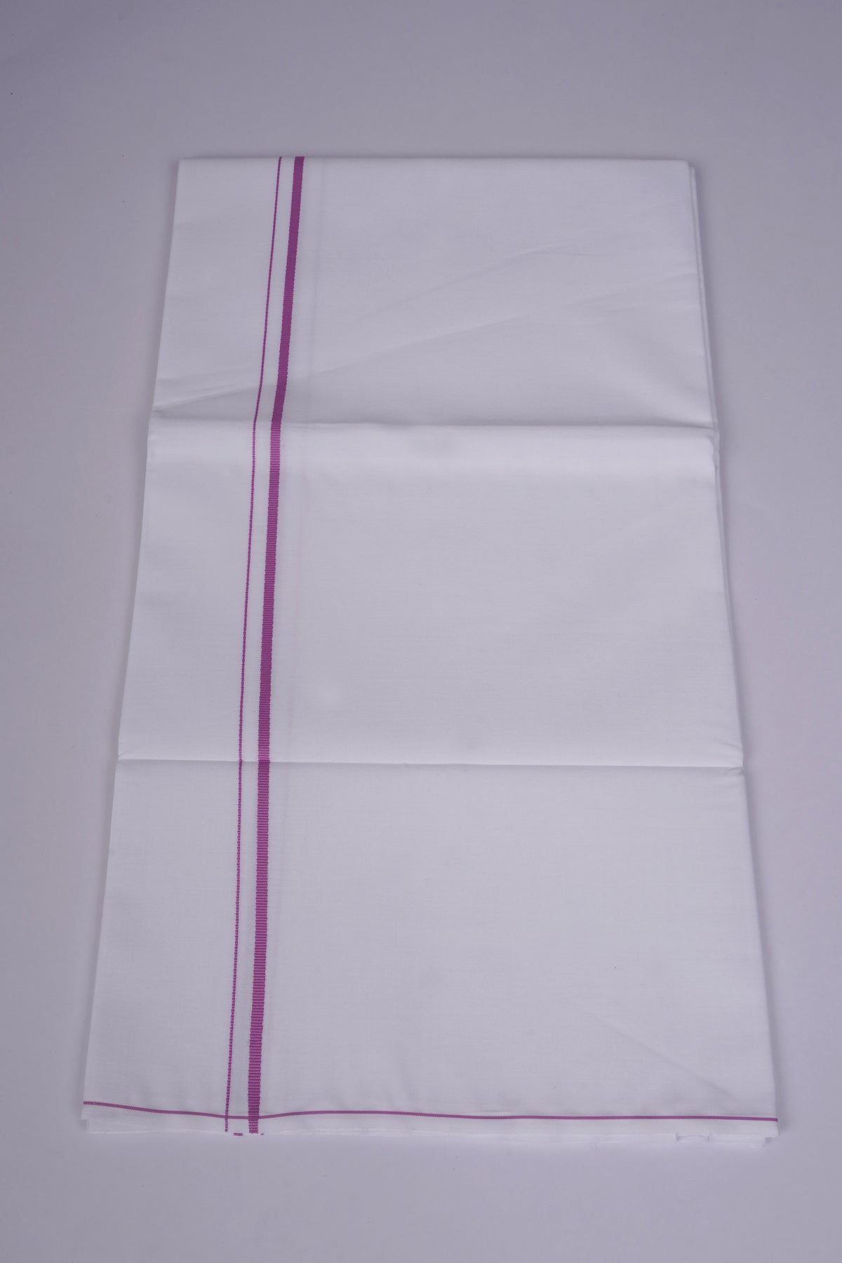 Mens White Single Dhoti Pure Cotton with Small Border - 2.00M | SS-09 - Pink