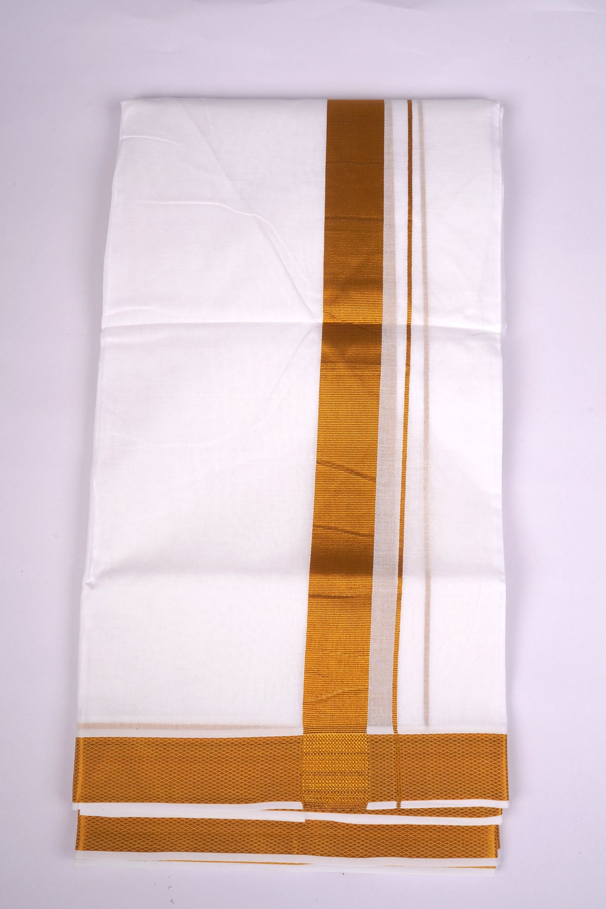 Pure Cotton Dhoti Double Weave Gold Jari Border 4.00 m | GLD-70