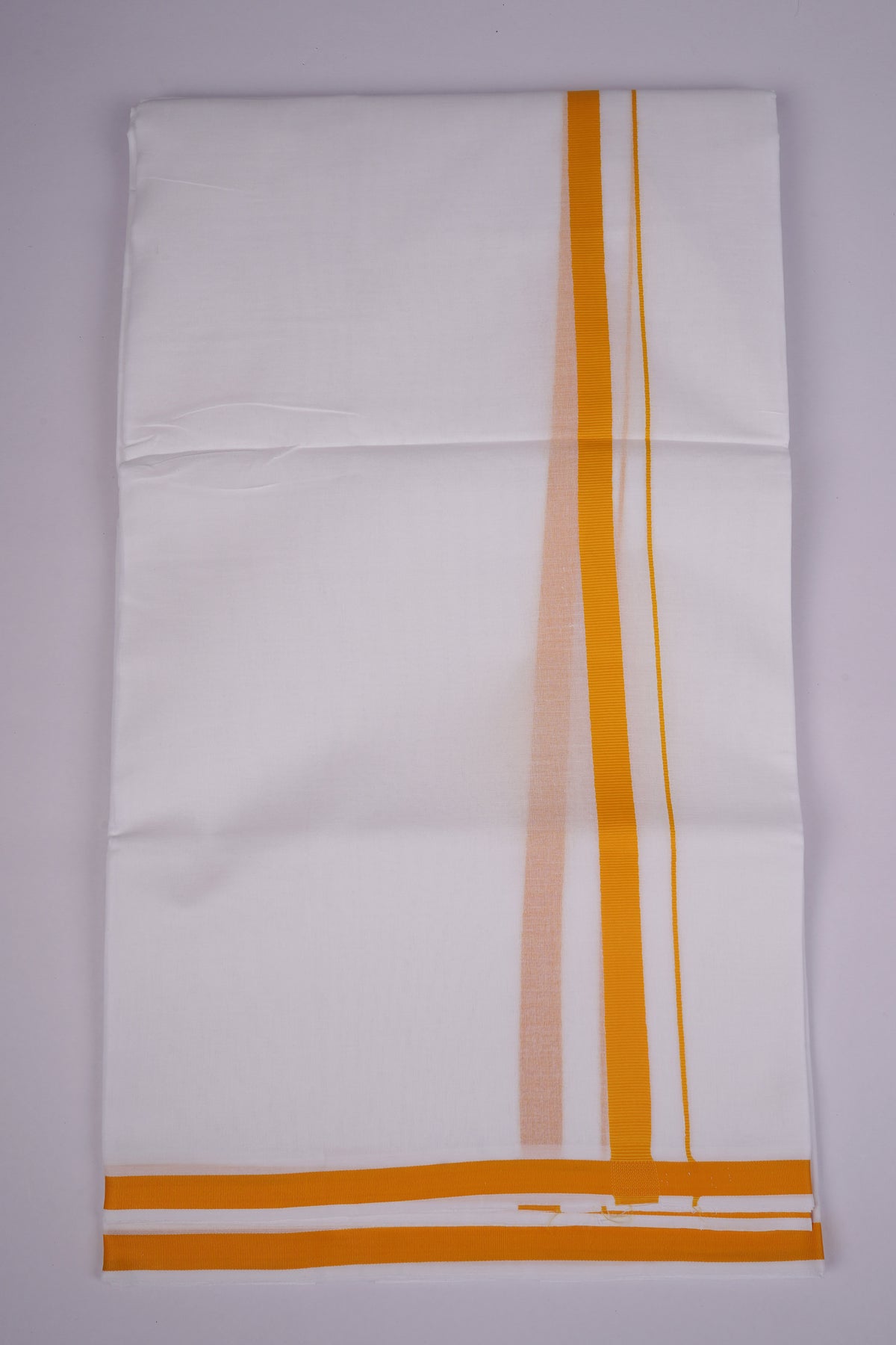 Mens White Double Dhoti Pure Cotton with Small Border - 3.80M | HD-27-Yellow