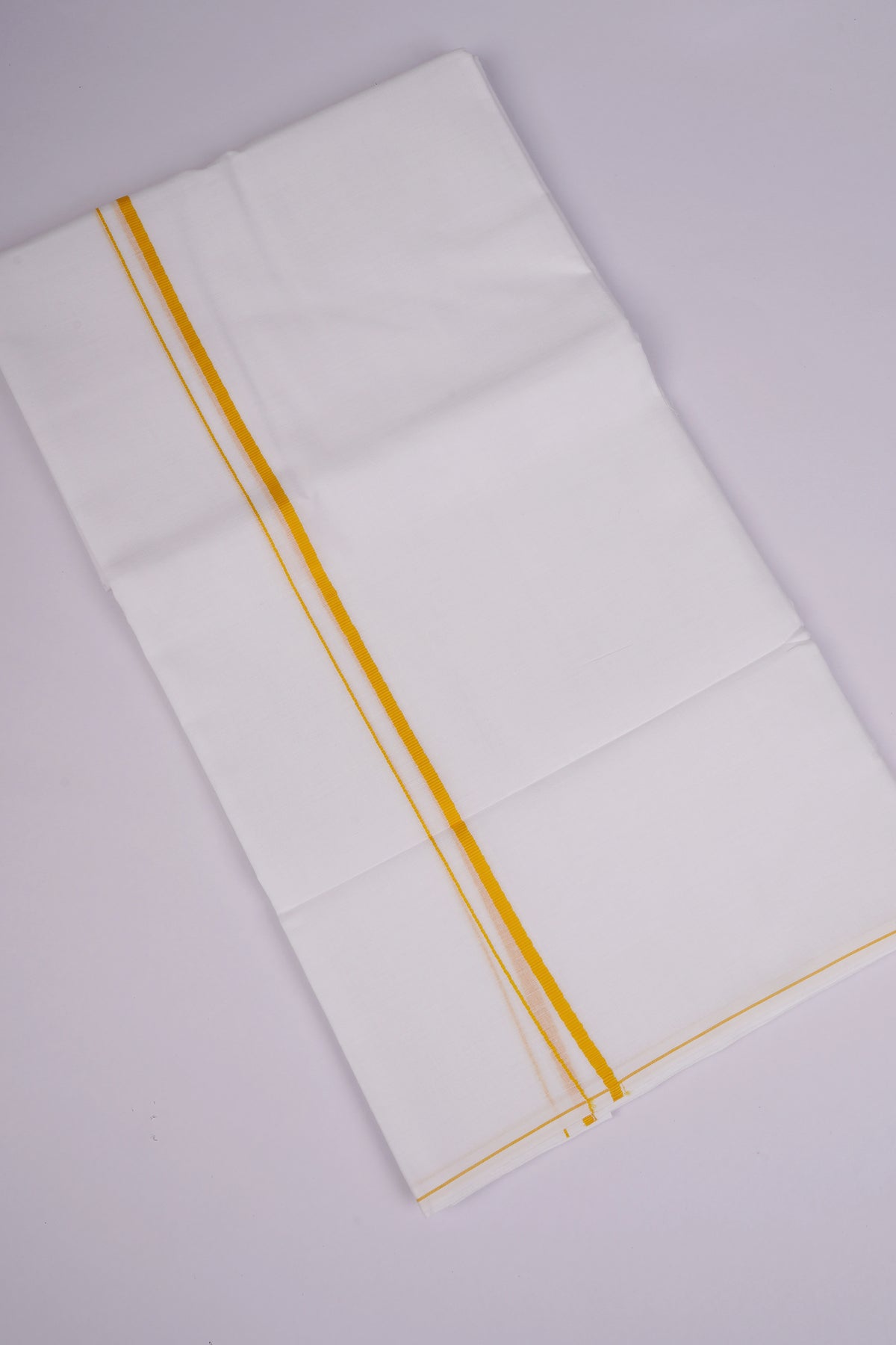 Mens Cotton Blend White Dhoti Double Small Border 3.70 m|SD-18 GOLDEN YELLOW