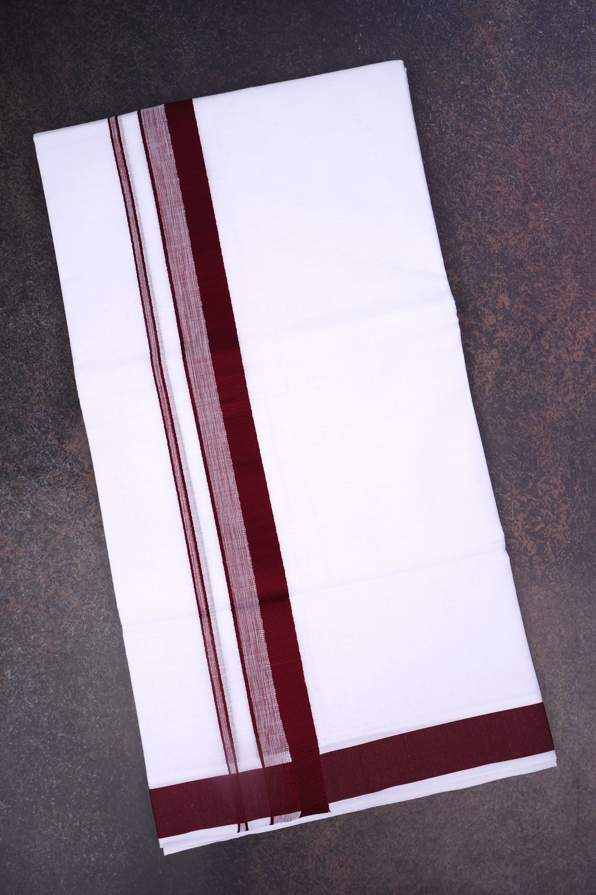 Mens Cotton Blend White Dhoti Double Fancy Border 3.80 m|FD-170 PLUM NOIR