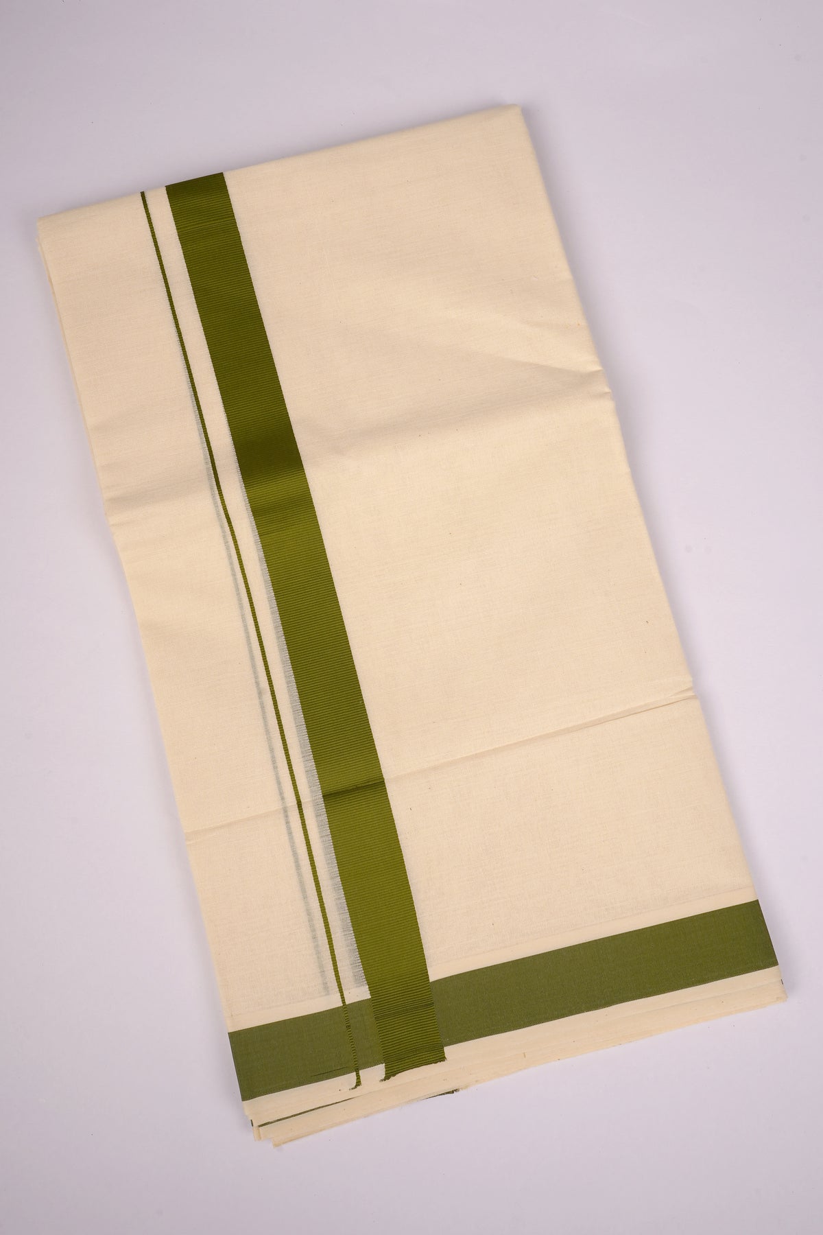 Mens Cotton Blend Cream Dhoti Double Fancy Border 3.80 m|FD-08C PISTA GREEN