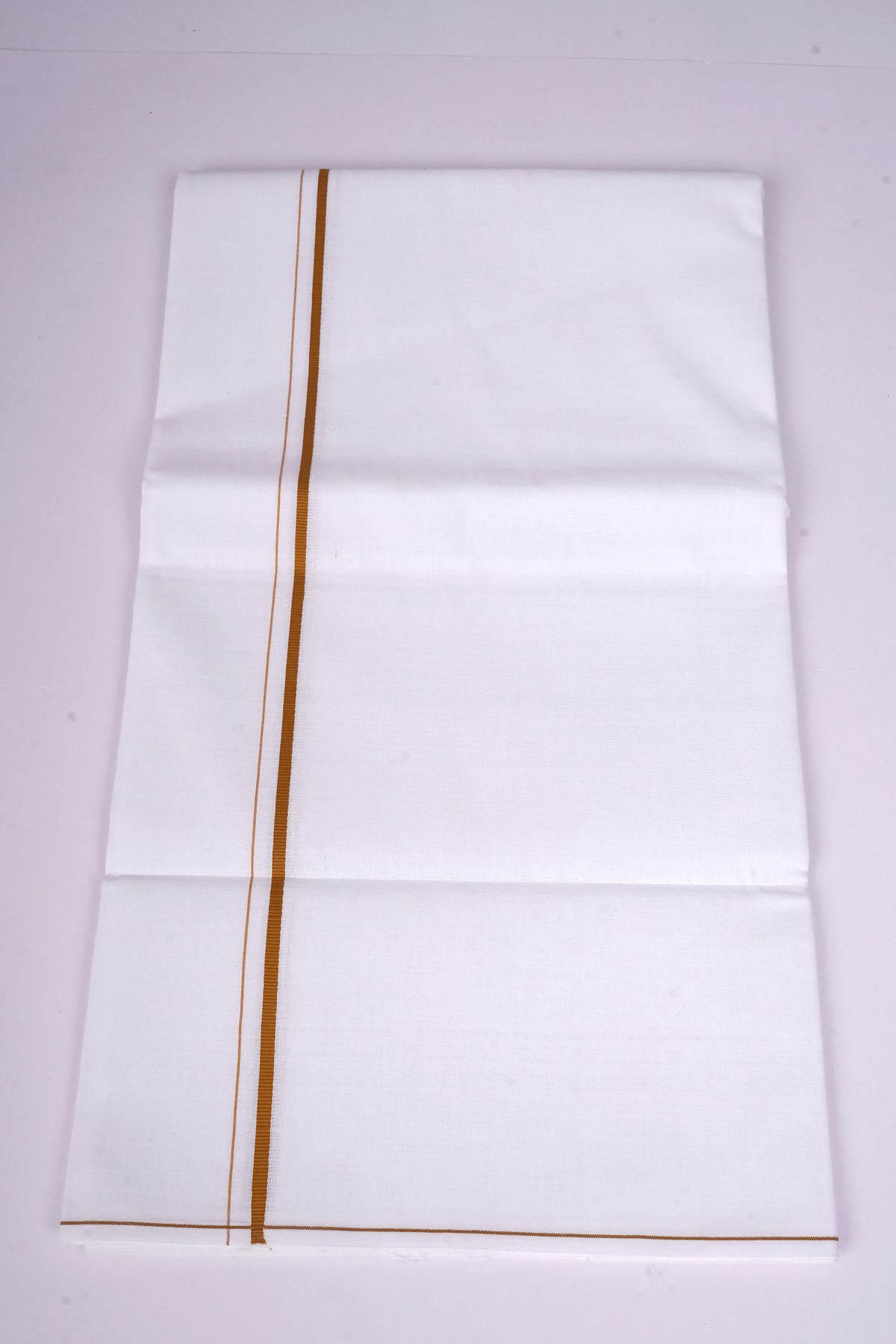 Mens White Single Dhoti Cotton Blend with Small Border - 2.00M | SS-25 - Brown