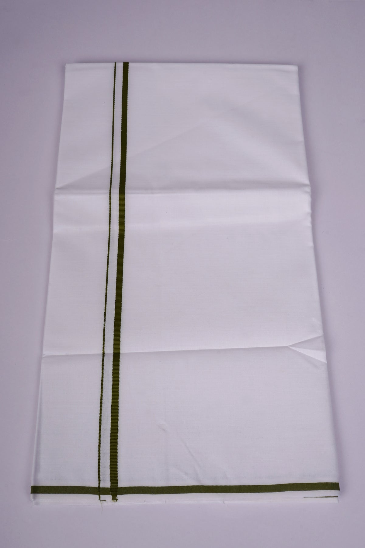 Mens Cotton Blend White Dhoti Single Small Border 2.00 m|QS-04 OLIVE GREEN