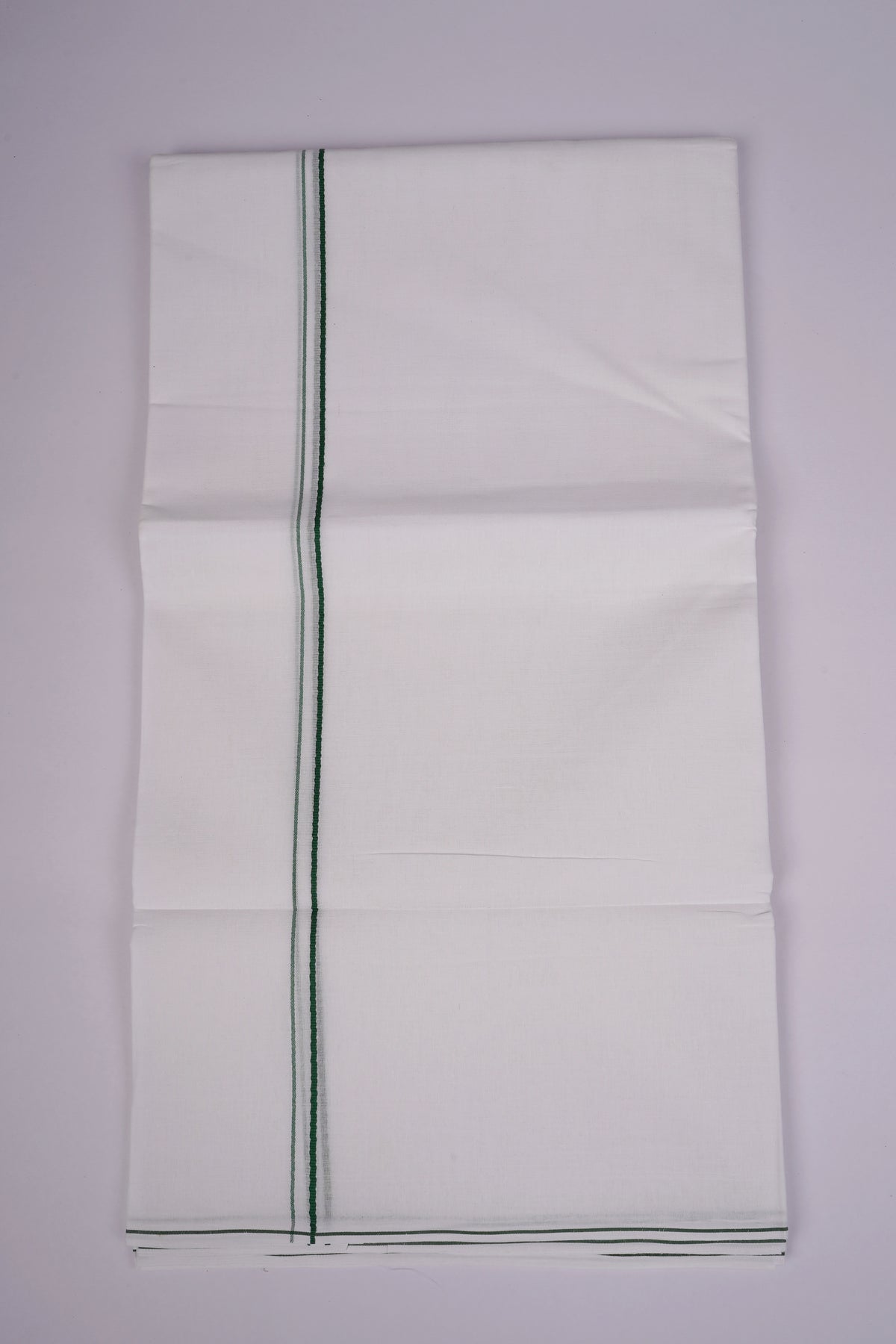 Mens White Double Dhoti 100% Cotton with Small Border - 4.00M | SD-16-Dark Green