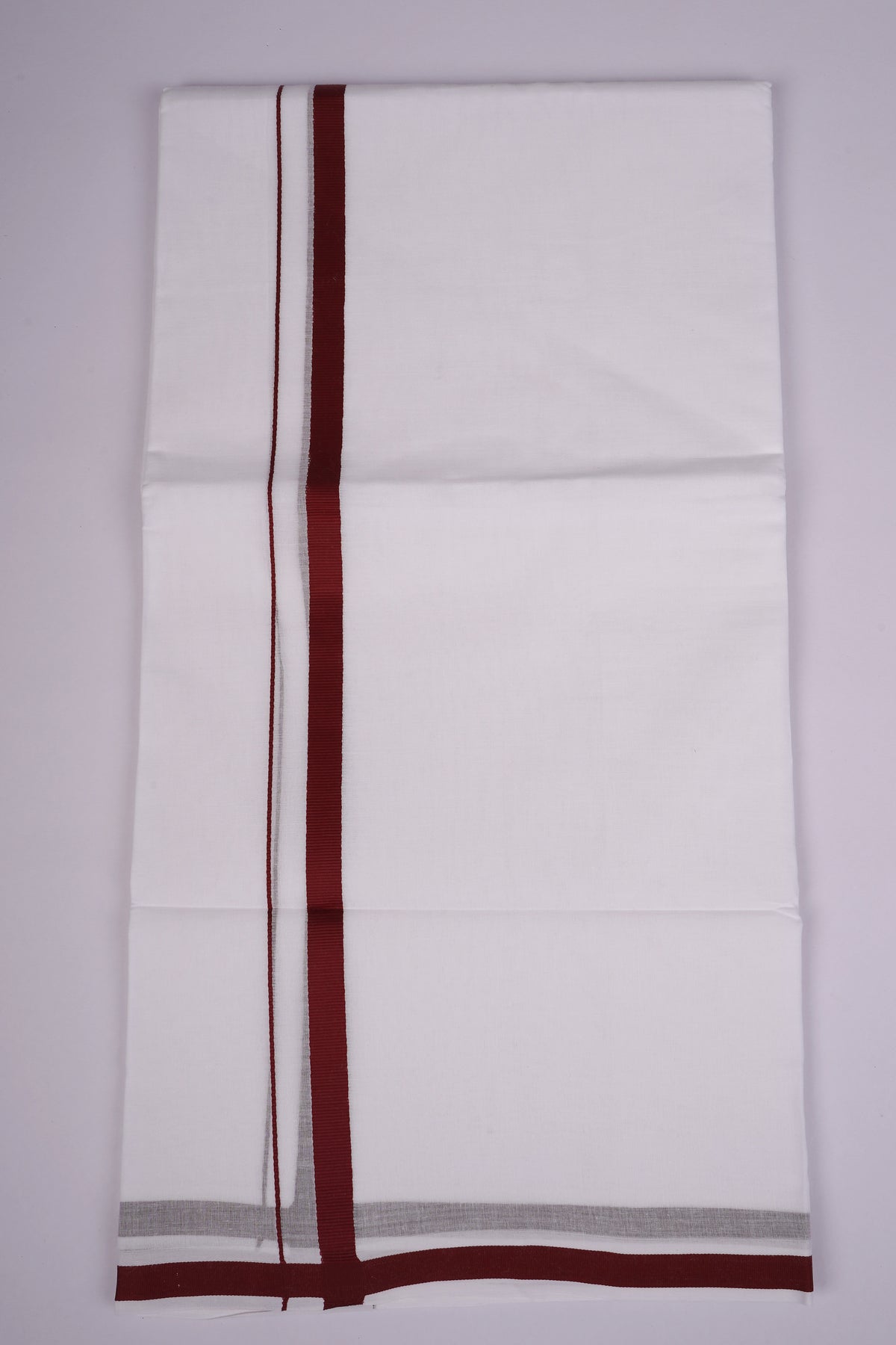 Mens White Double Dhoti Pure Cotton with Small Border - 3.80M | HD-27-Maroon