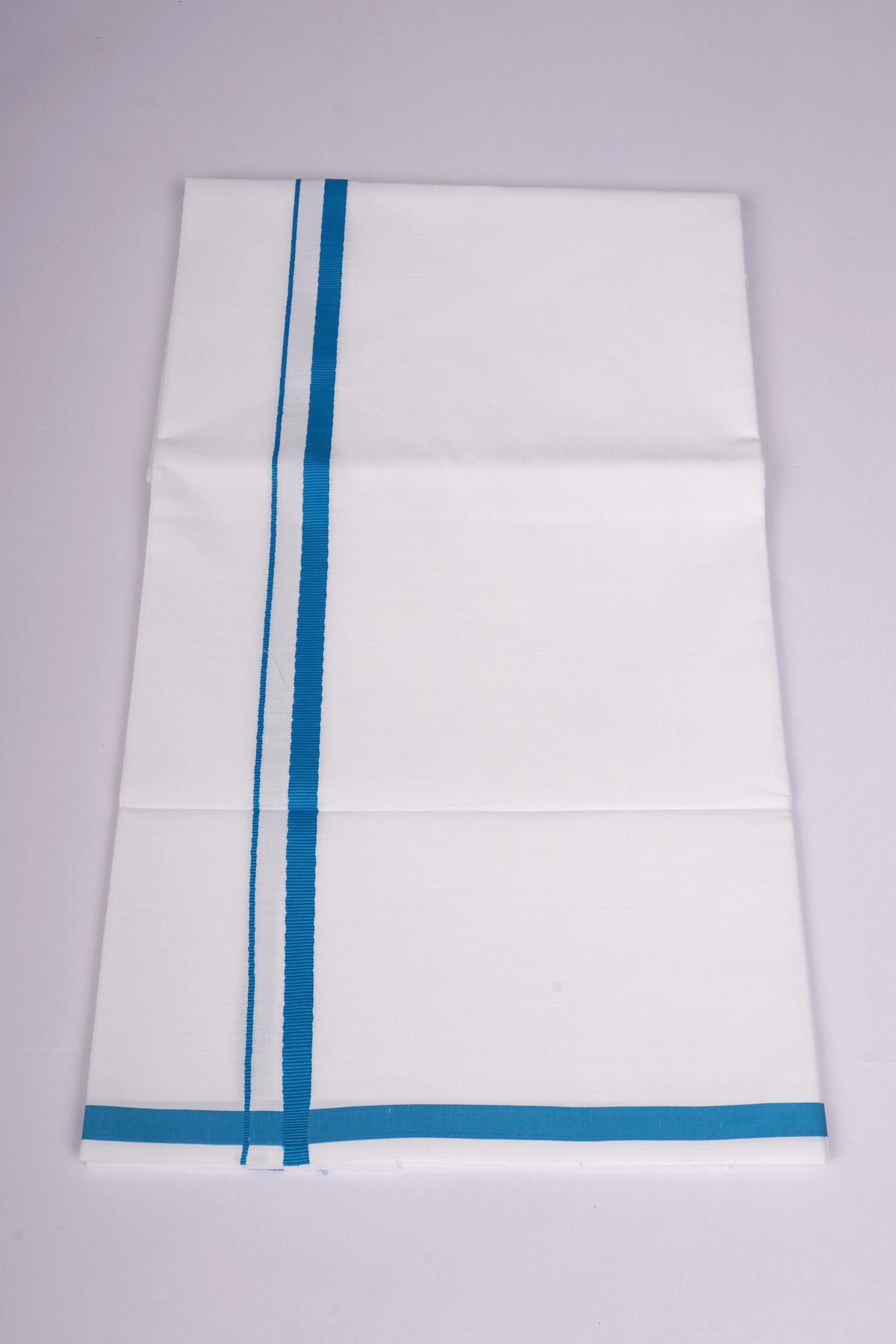 Mens Cotton Blend White Dhoti Single Small Border 1.90 m|HS-15 IMPERIAL BLUE
