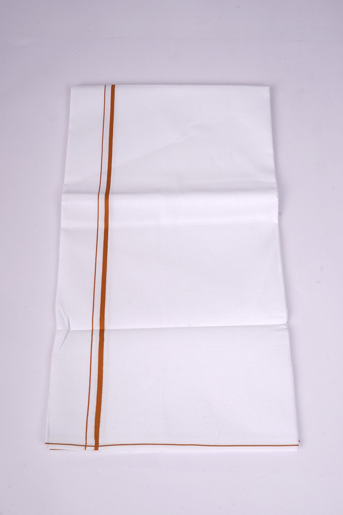 Mens White Single Dhoti Cotton Blend with Small Border - 2.00M | SS-25 - Orange