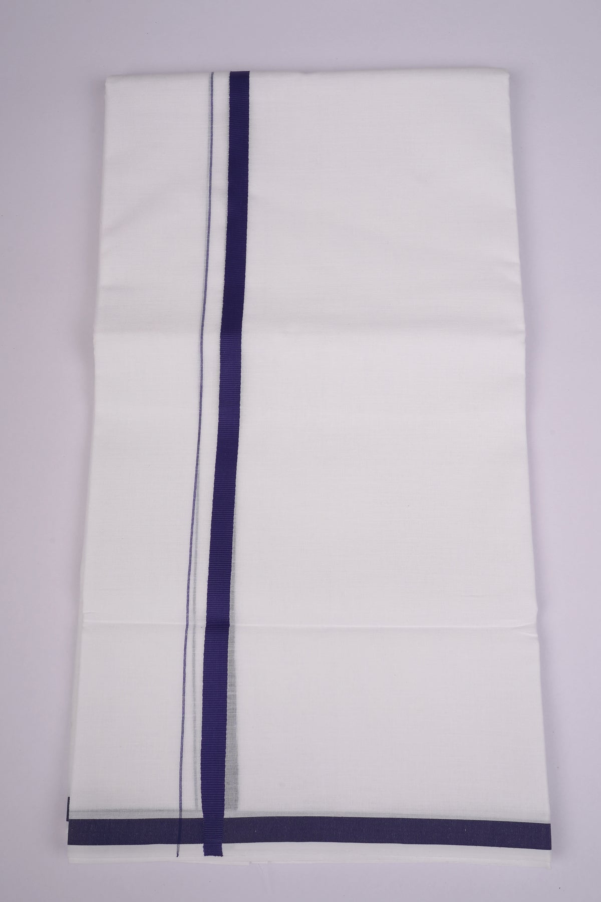 Mens Cotton Blend White Dhoti Double Small Border 3.80 m|HD-17 IMPERIAL BLUE