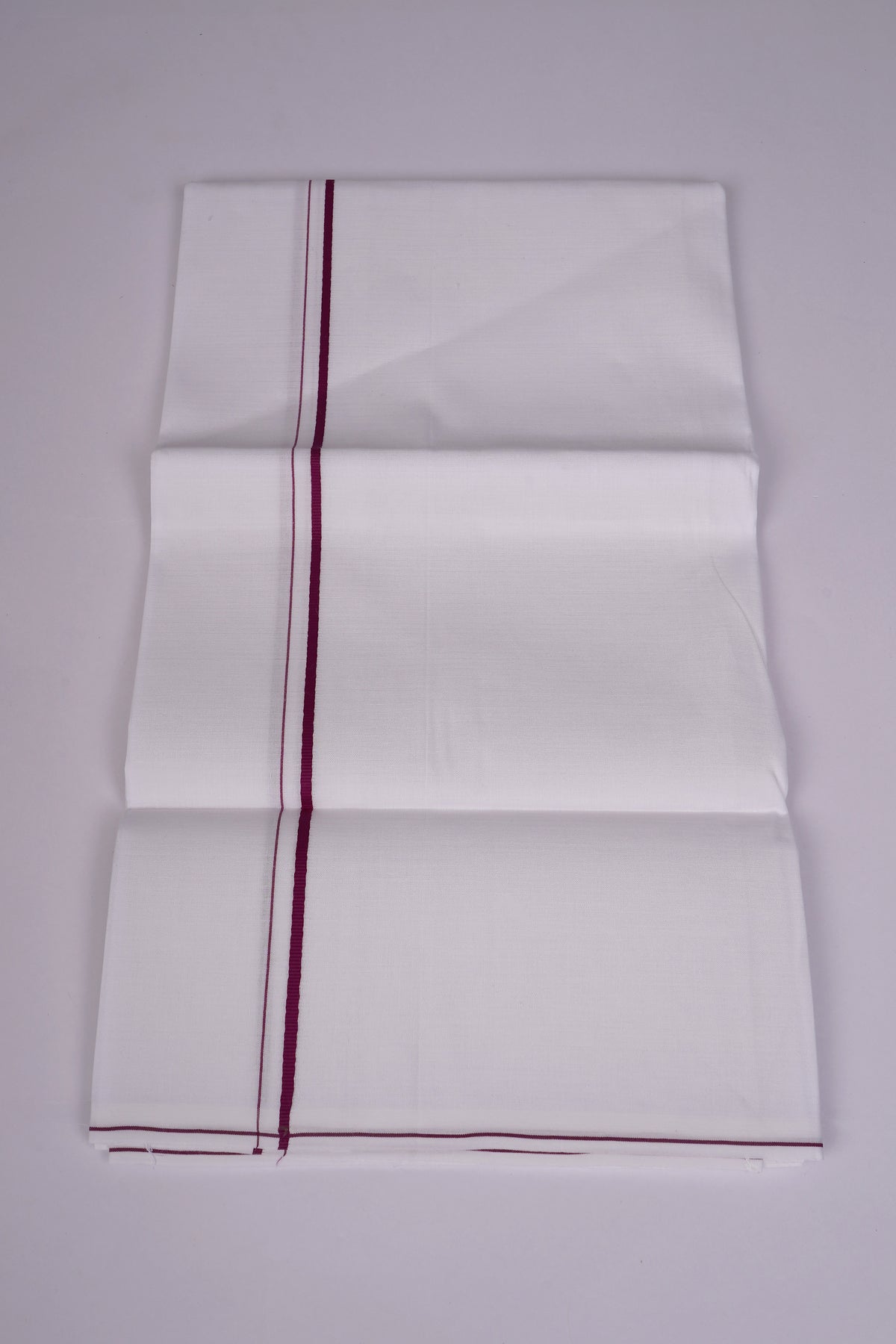 Mens White Single Dhoti Cotton Blend with Small Border Stitched - 2.00M | SS-21 - Dark Pink