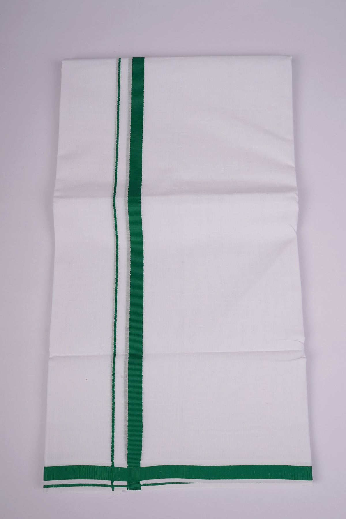 Mens Cotton Blend White Dhoti Double Small Border 3.80 m|HD-25 FOREST GREEN