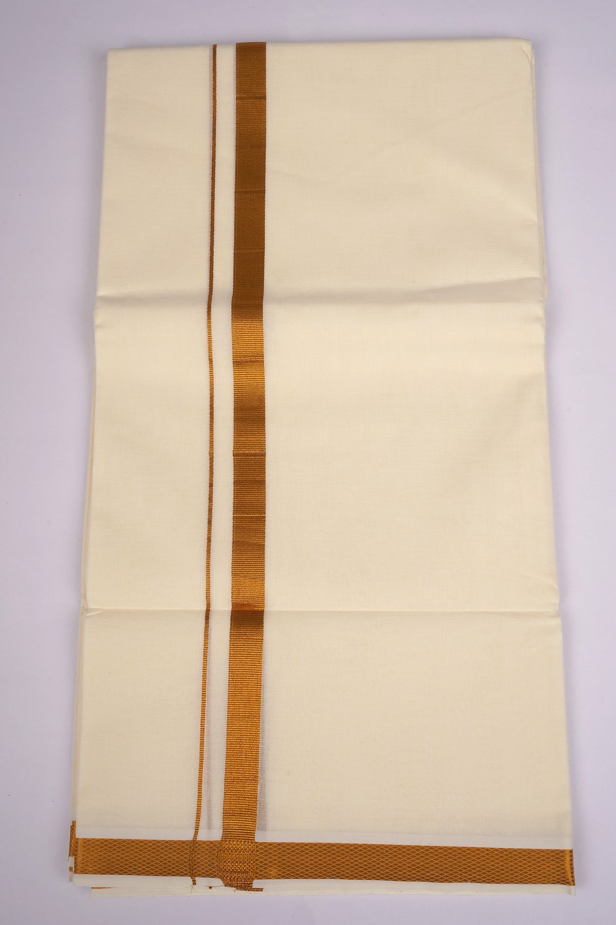 Pure Cotton Cream Gold Jari Border Dhoti Double Weave 4.00 m | GLD-41C