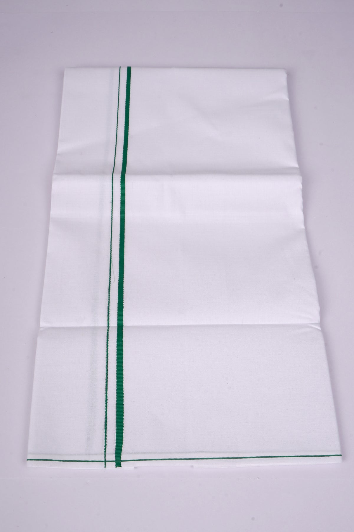 Mens White Single Dhoti Cotton Blend with Small Border - 2.00M | SS-25 - light Green